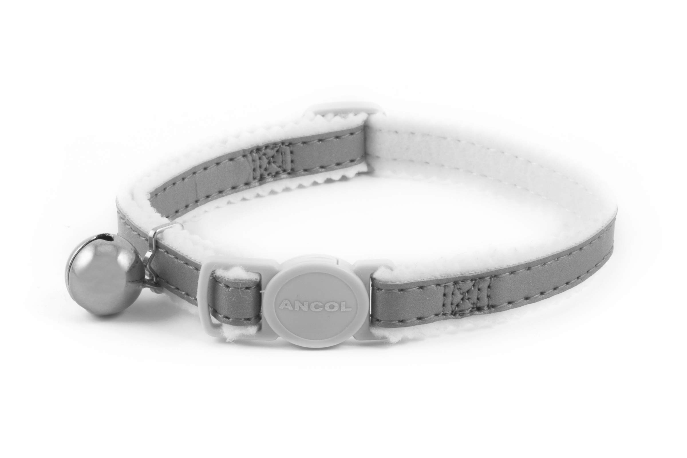 Ancol Reflective Elasticated Cat Collar Silver - colour of bell may vary
