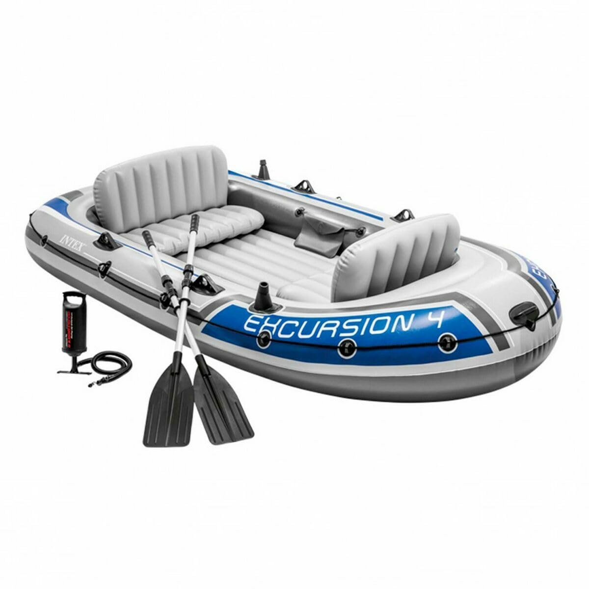 "Intex Excursion Inflatable Outdoor Boat Set with 54-inch aluminum oars, a repair kit, and a high-output hand pump for boating or fishing, 4 Person, ?315 x 165 x 43 cm"
