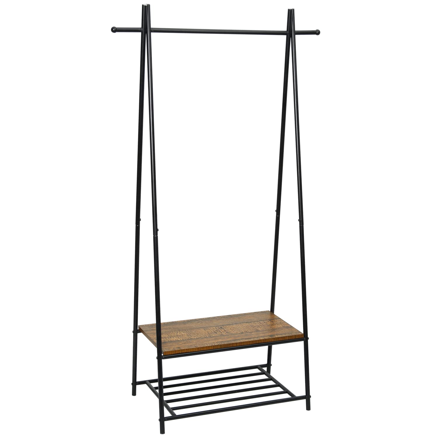 Mondeer Vintage Industrial Coat Rack Clothes Stand,Coat and Shoe Stand with Storage Shelf for Shoes,Hallway Matt Metal Frame Shoe Rack with Clothes Rack, Brown, 64x41x162cm