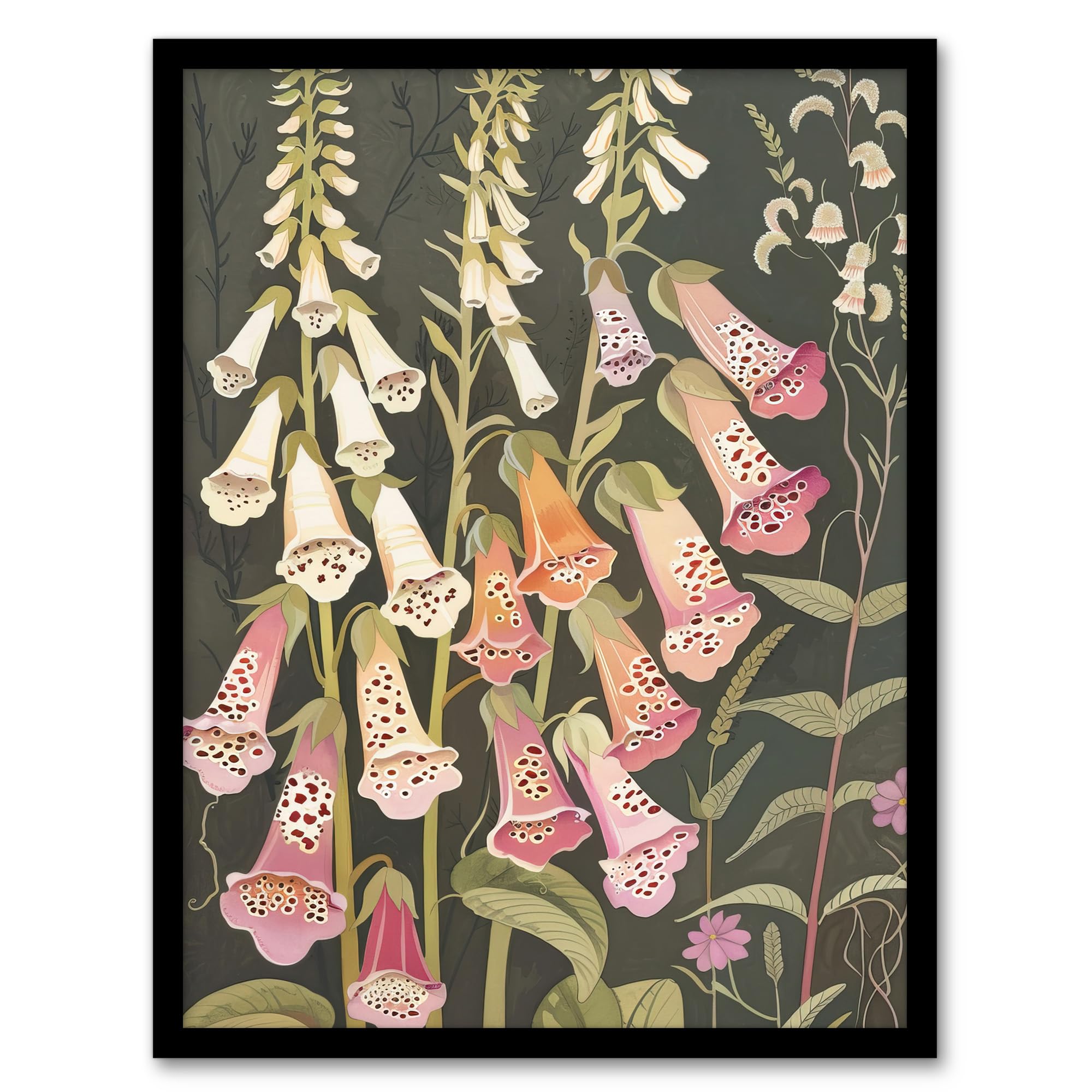 Artery8 Foxglove Flowers Floral Spring Botanical Blooms Living Room Artwork Framed Wall Art Print A4