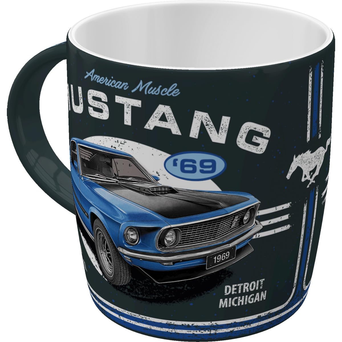 Nostalgic-Art Retro Coffee Mug, 330 ml, Ford Mustang – 1969 Mach 1 Blue – Gift idea for Ford Fans, Ceramic Cup, Vintage Design