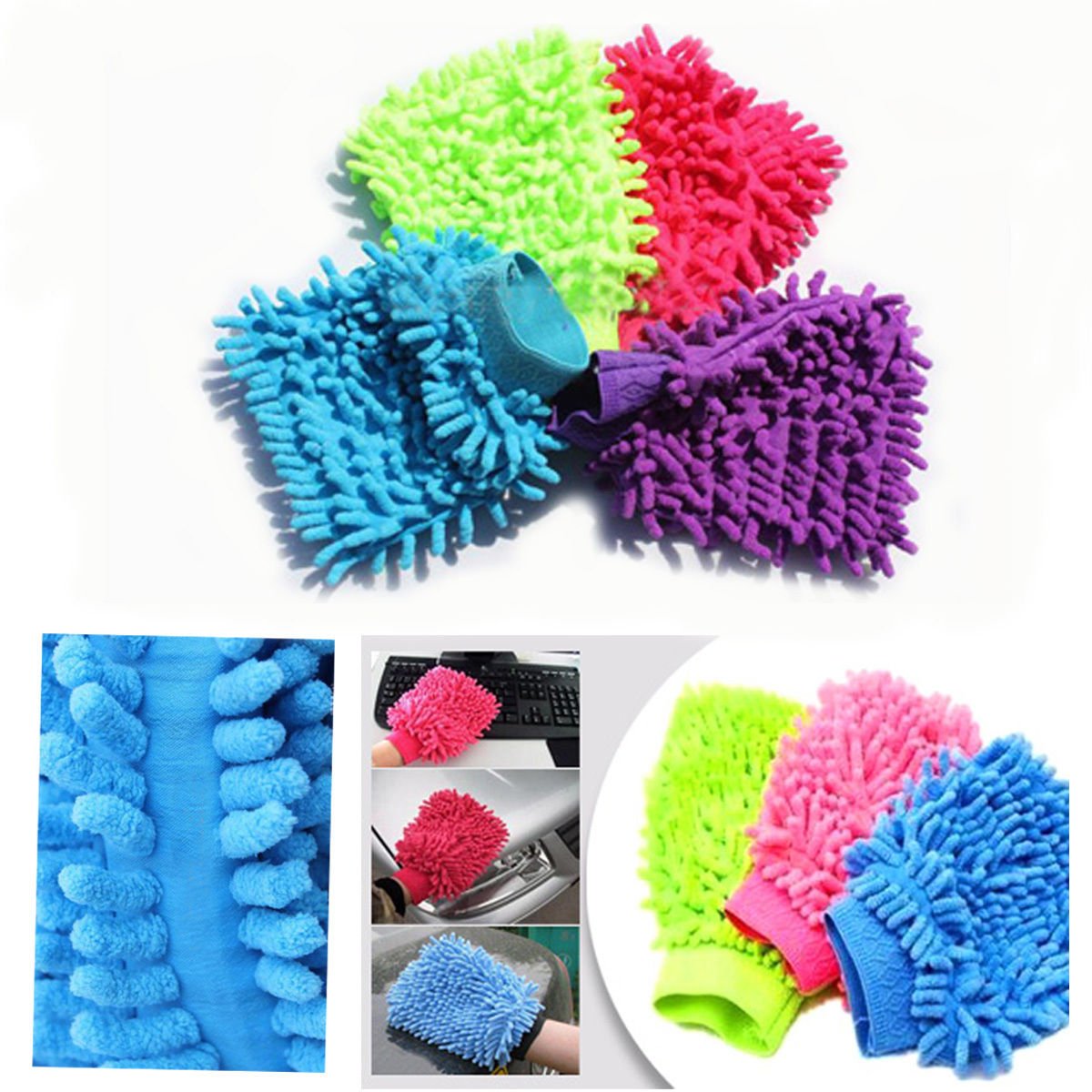 HK Online 1 Double Sided CHENILLE MICROFIBRE MITT -Use on Work Surfaces, Car, Bike, Schools, Caravans & Much More, Reusable & Washable