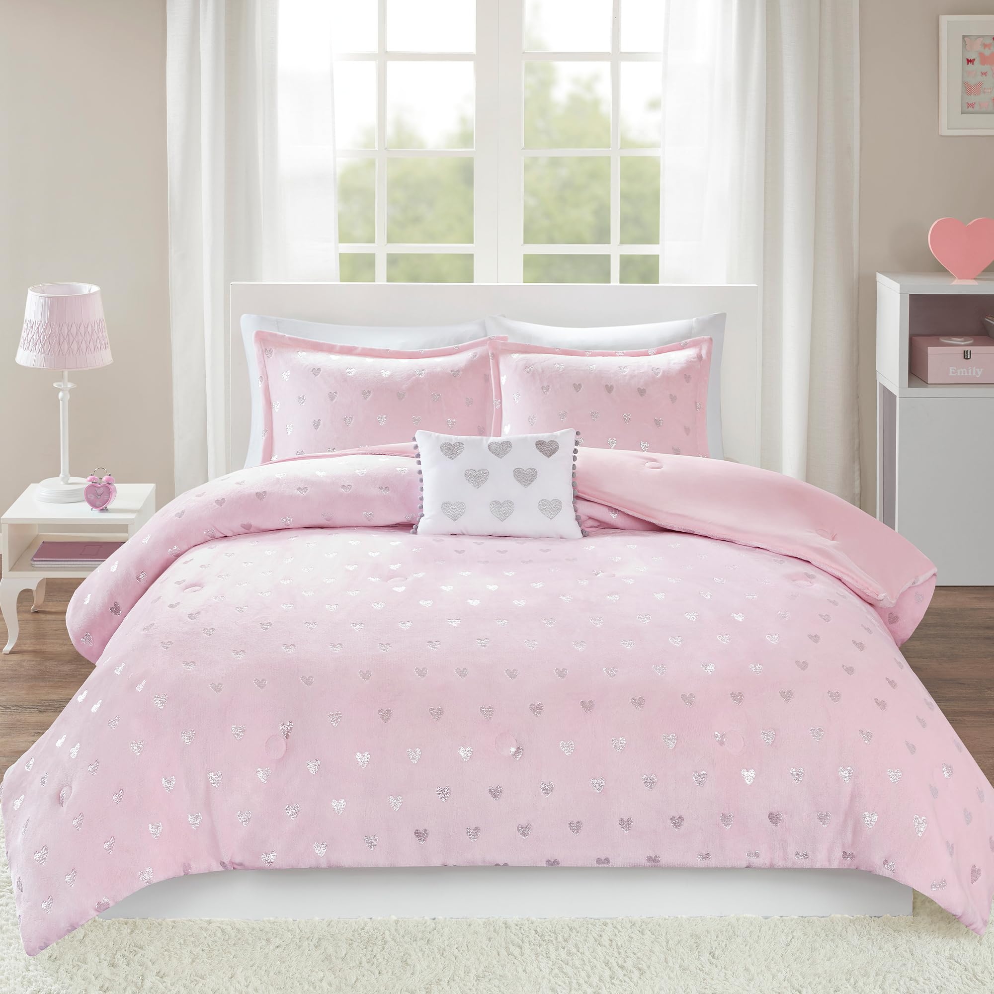 MI ZONE Overfilled Down Alternative Hypoallergenic All Season Bedding-Set, Polyester, Pink/Silver, Queen