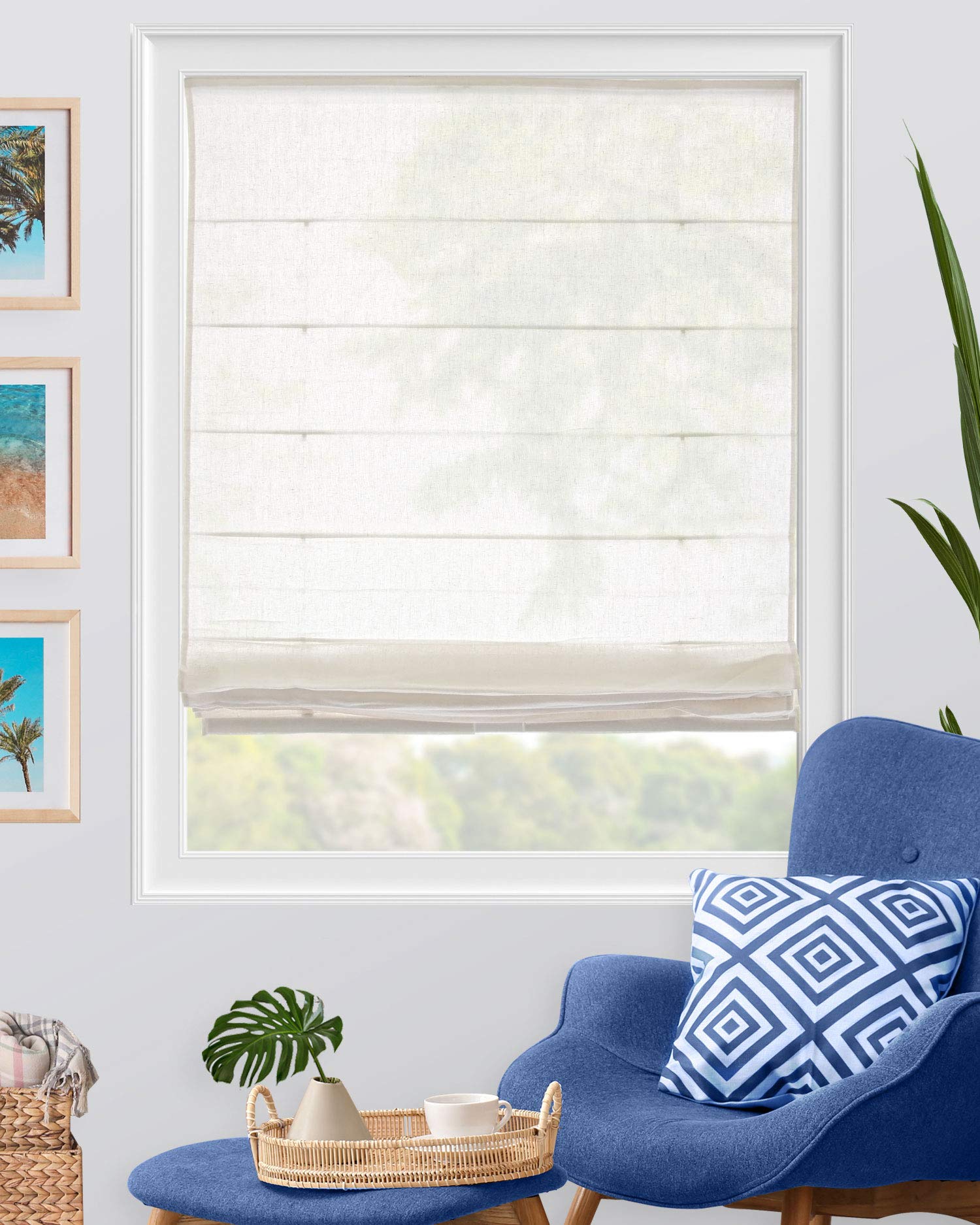 Chicology Roman Shades for Windows, Window Treatments, Window Shades for Home, 35" W X 64" H, Pacific White (Semi-Sheer/Light Filtering)
