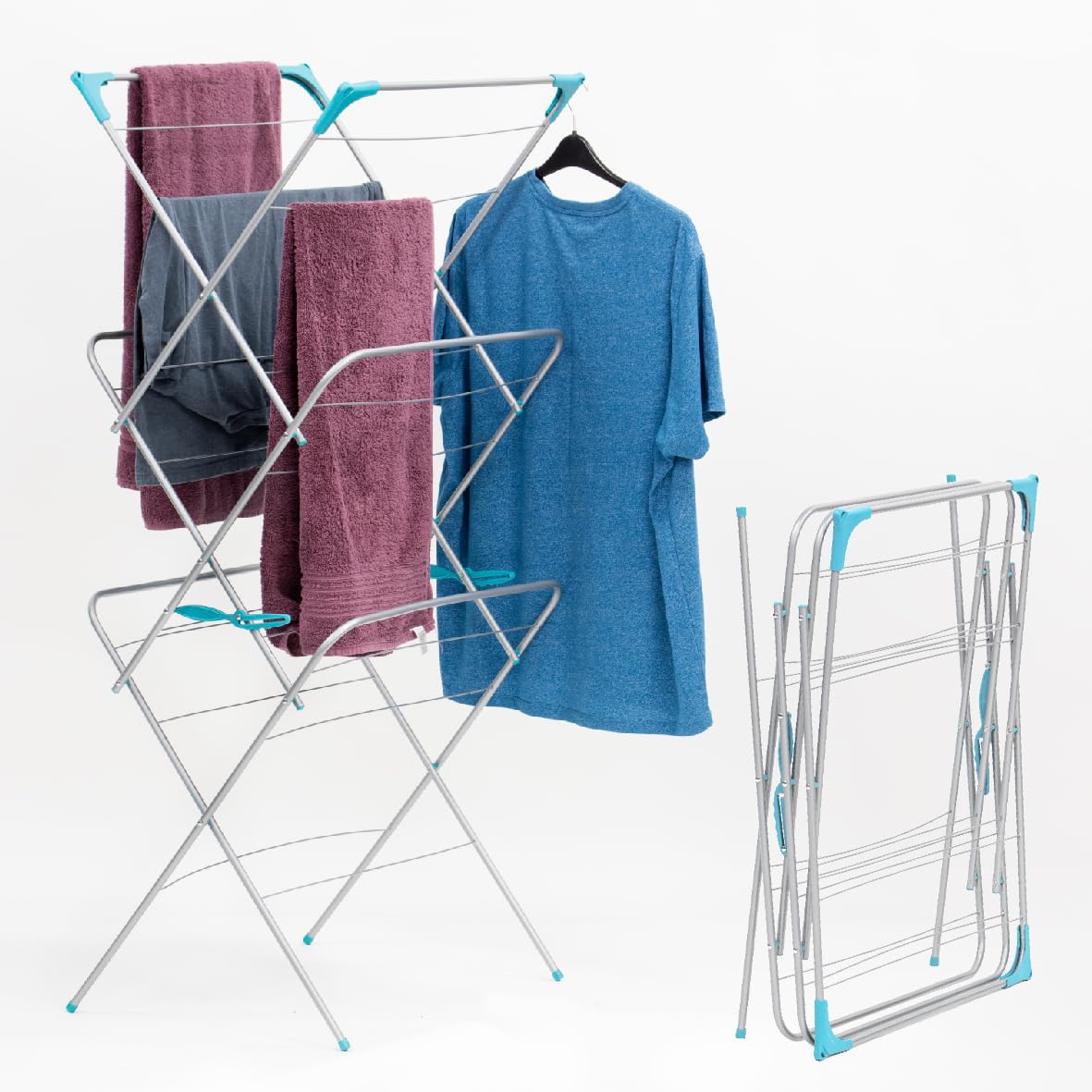 Anika 66399 3-Tier Concertina Airer / 15m Drying Space/Clothes Drying For Laundry, Indoor And Outdoor/Foldable Standing Drying Rack with Corner Spaces for Hangers