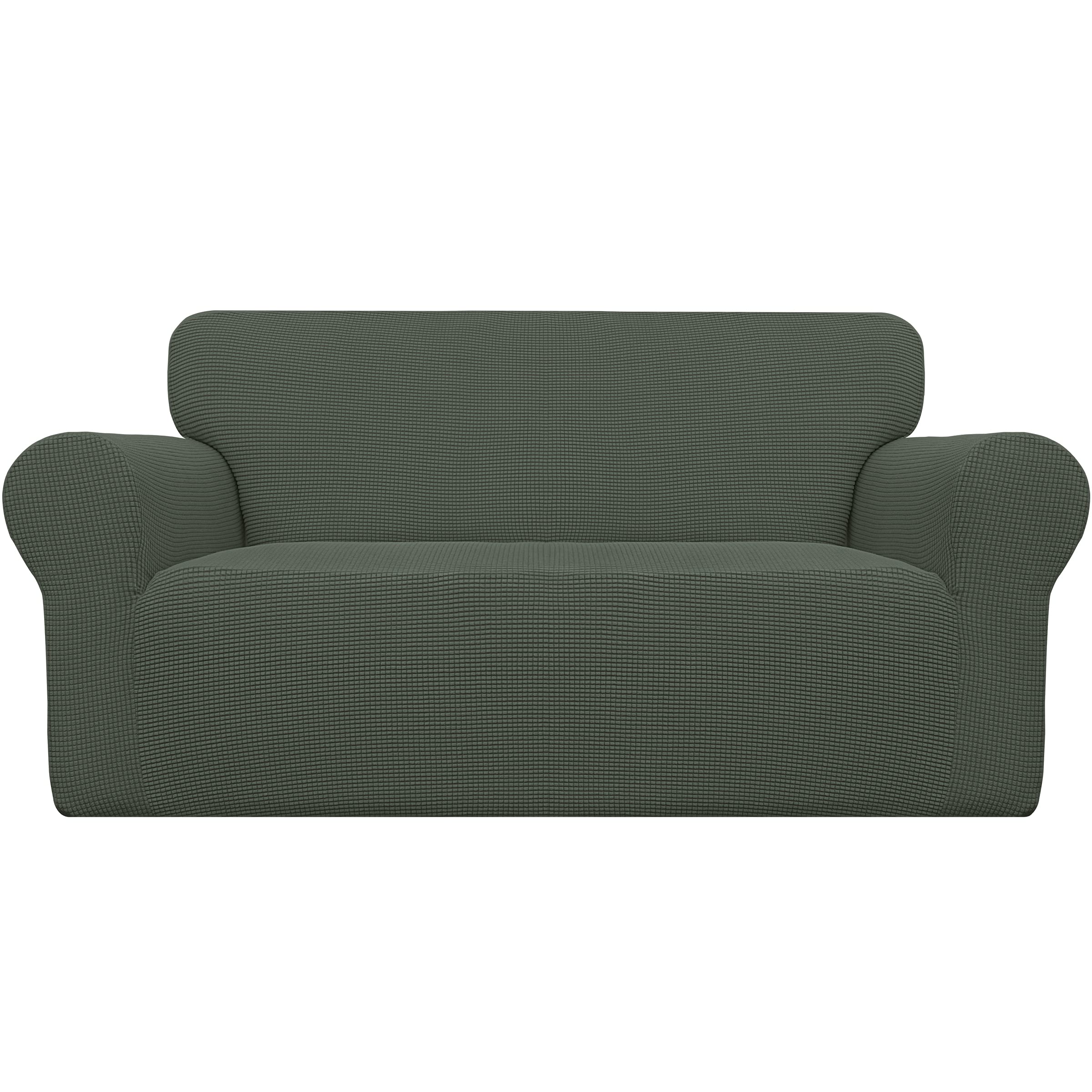 Easy-Going Stretch Loveseat Slipcover 1-Piece Sofa Cover Furniture Protector Couch Soft with Elastic Bottom for Kids Polyester Spandex Jacquard Fabric Small Checks(Loveseat, Olive Green)