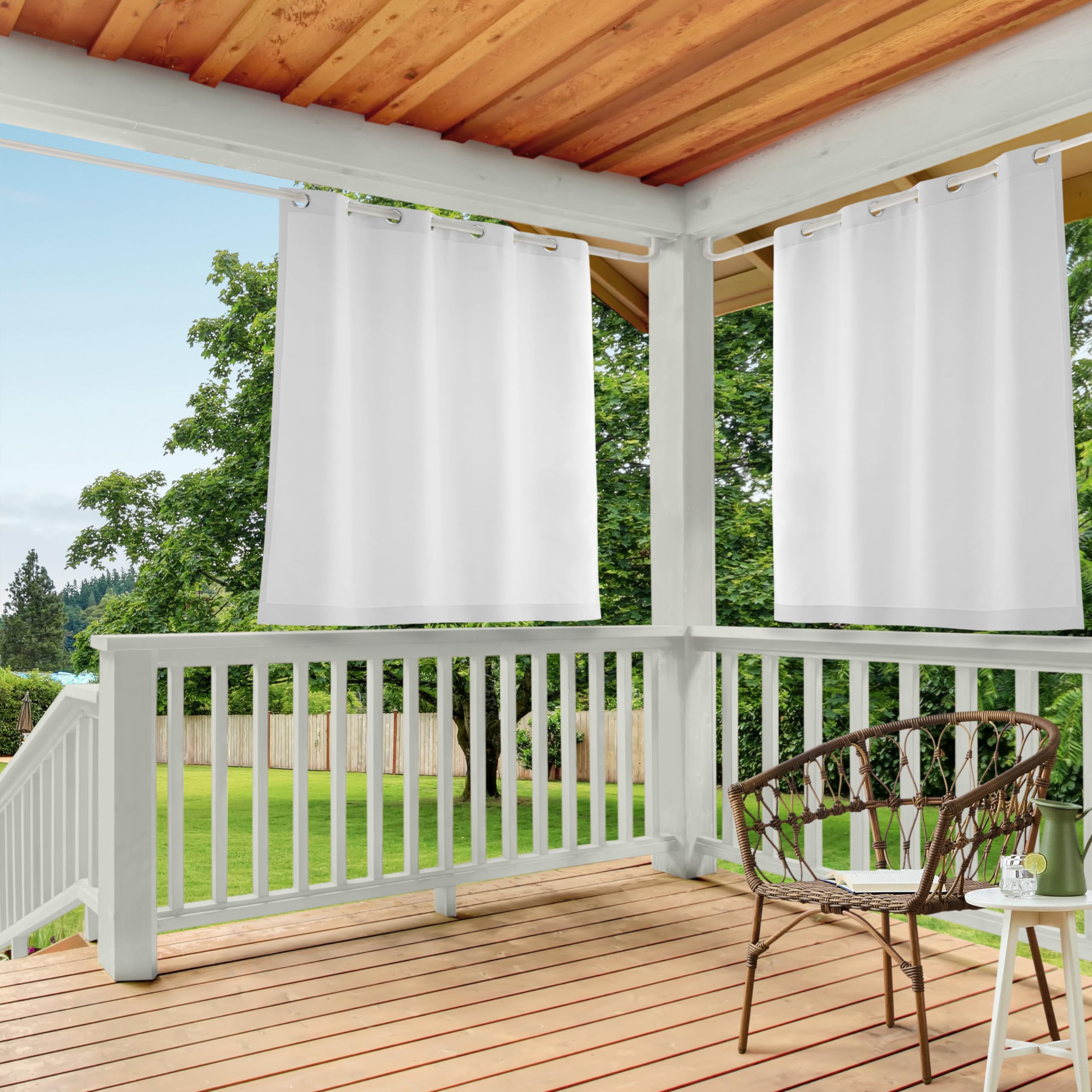 TOWN & COUNTRY BASICS Cabana Solid Heavyweight Indoor Outdoor Curtains, Light Filtering Opacity with Grommet Top, Water Repellent, 2-Pack Set, 54"x63", White