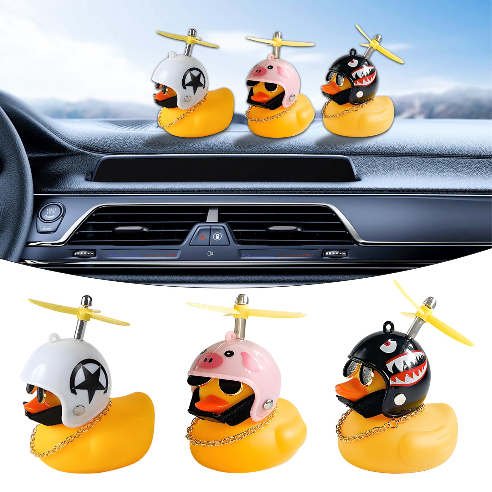 VBGURR 3 Pcs Yellow Car Duck Mini Dashboard Accessories Multifunctional Funny Car Accessories Yellow Duck Auto Ornaments