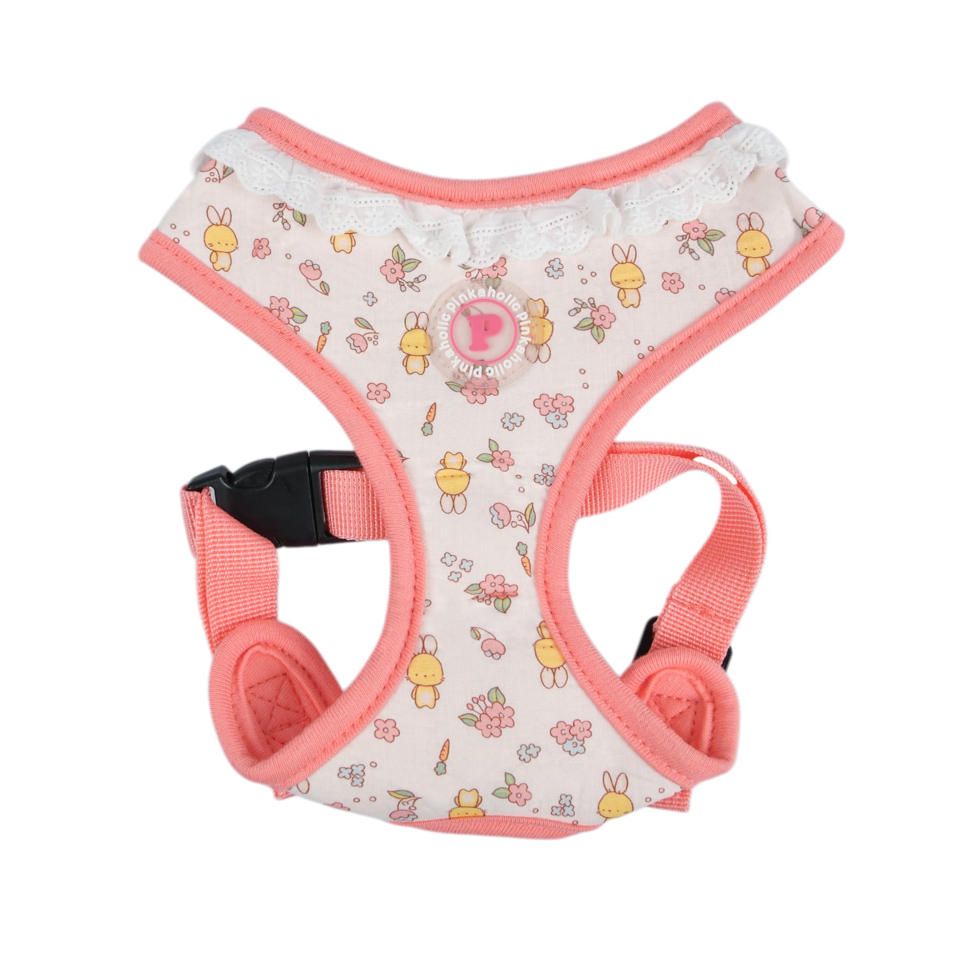 Pinkaholic New York Amara Dog Harness (Over-The-Head) Flower Pattern Fashionable Cute Spring Summer Harness for Small Dogs, Indian Pink, Large