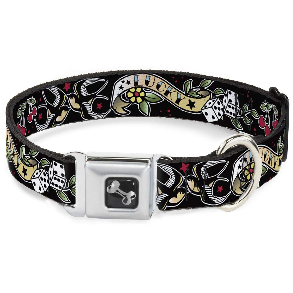 Buckle-Down Dog Collar Seatbelt Buckle Lucky Black, Multicolor, 1" Wide - Fits 15-26" Neck - Large (DC-W31238-L)