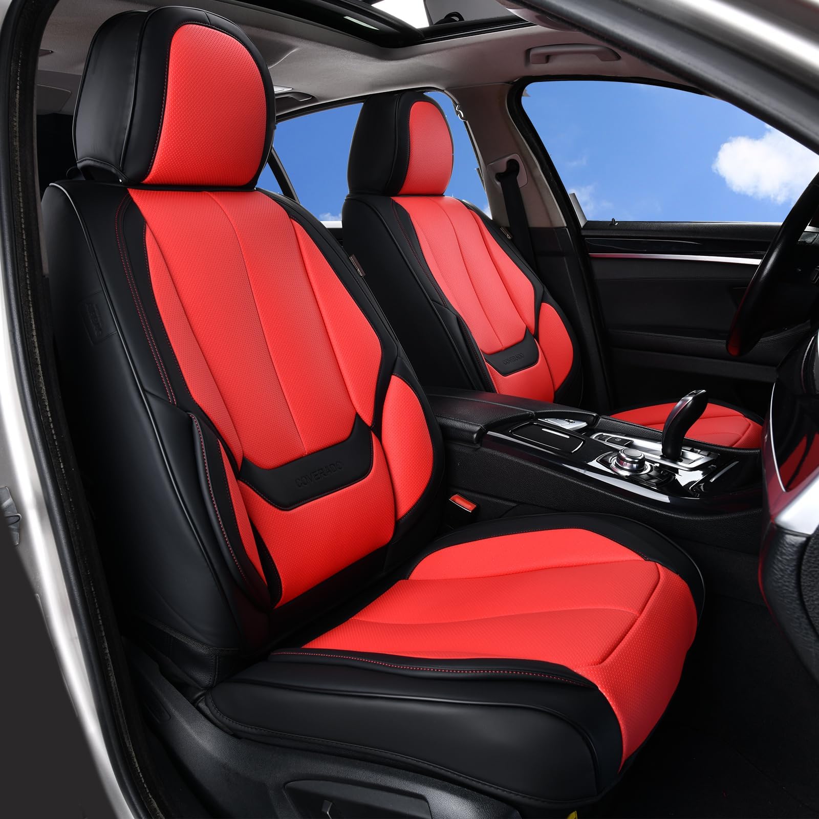 Coverado Seat Covers, Car Seat Covers Front Seats, Car Seat Cover, Car Seat Protector Waterproof, Car Seat Cushion Nappa Leather, BlackRed Seat Covers Carseat Cover Universal Fit for Most Cars
