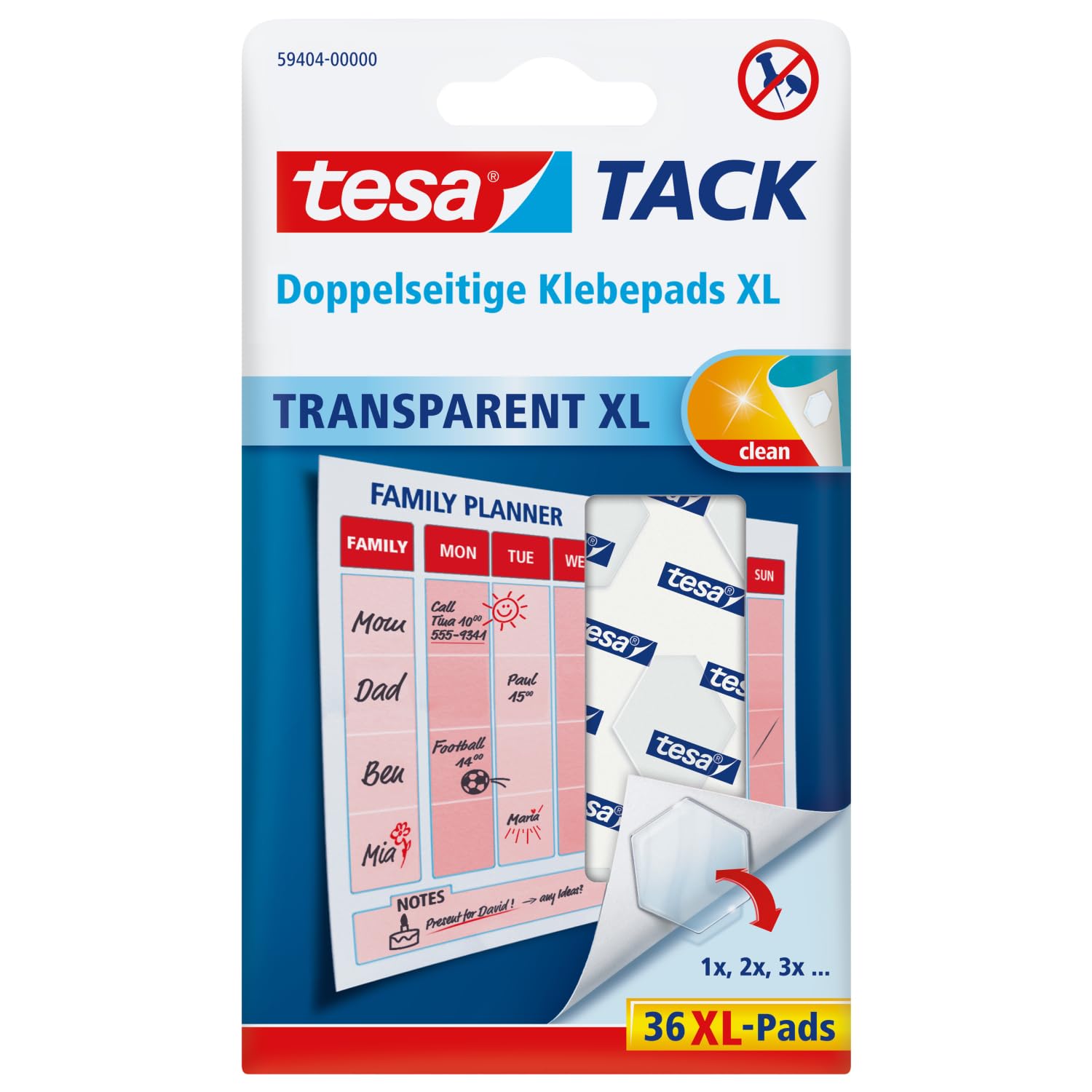 tesa Tack Removable Double Sided Adhesive Pad X-Large - Transparent (Pack of 36)