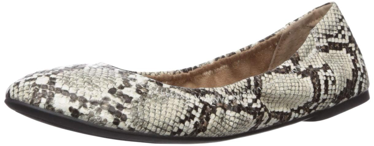 Amazon Essentials Women's Belice Ballet Flat, Black White Faux Snake Skin, 5.5