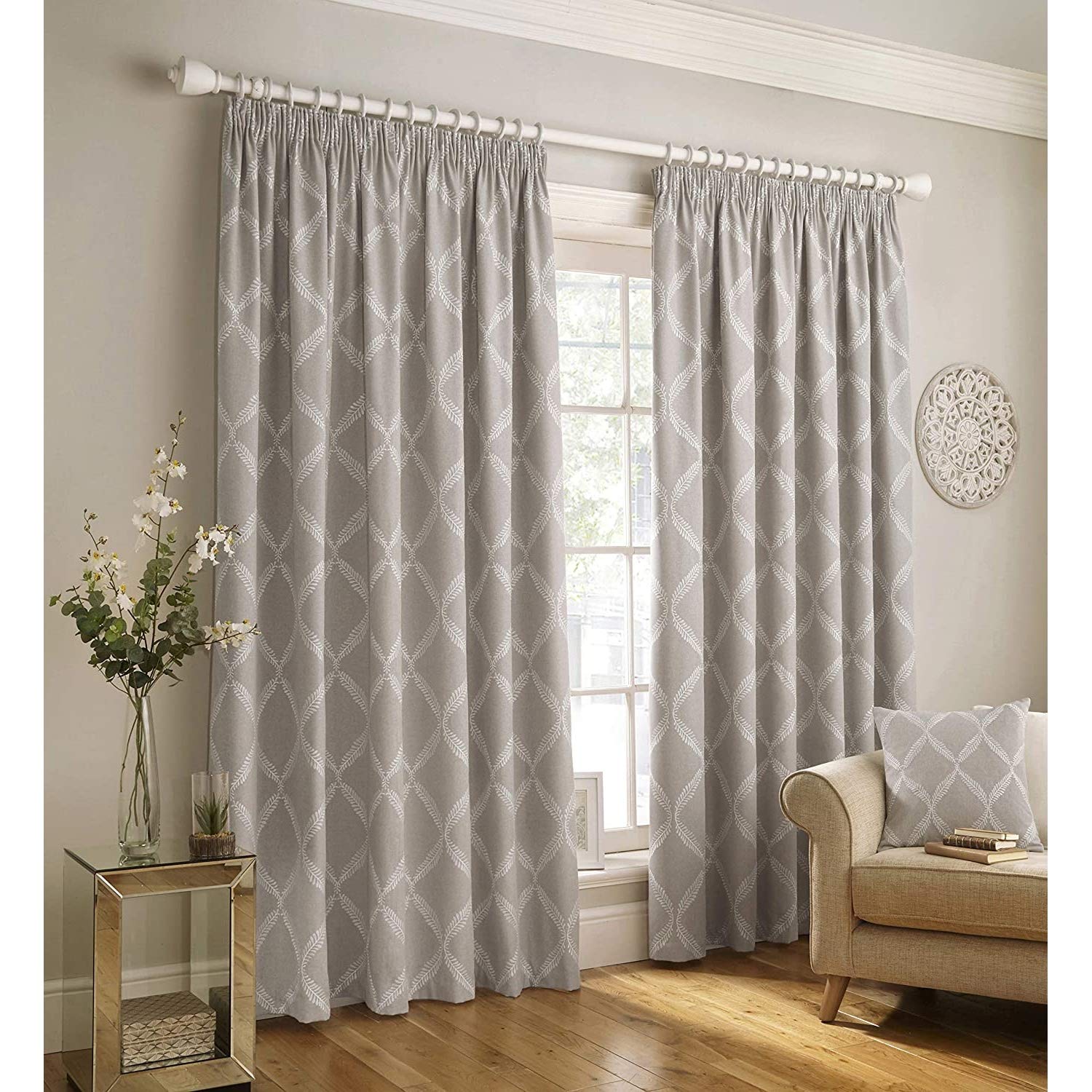 Paoletti Contemporary Olivia Pencil Pleat Curtains, Grey, 168 x 137 cm