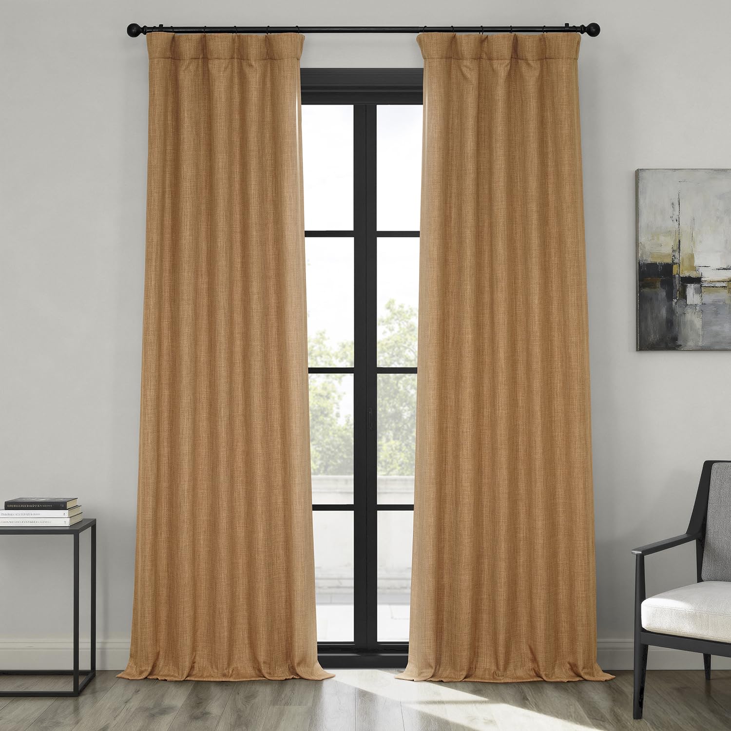 HPD Half Price Drapes Faux Linen Textured Room Darkening Curtains for Bedroom 84 Inches Long (1 Panel), 50W X 84L Curtains for Living Room Home Decor, Butterscotch
