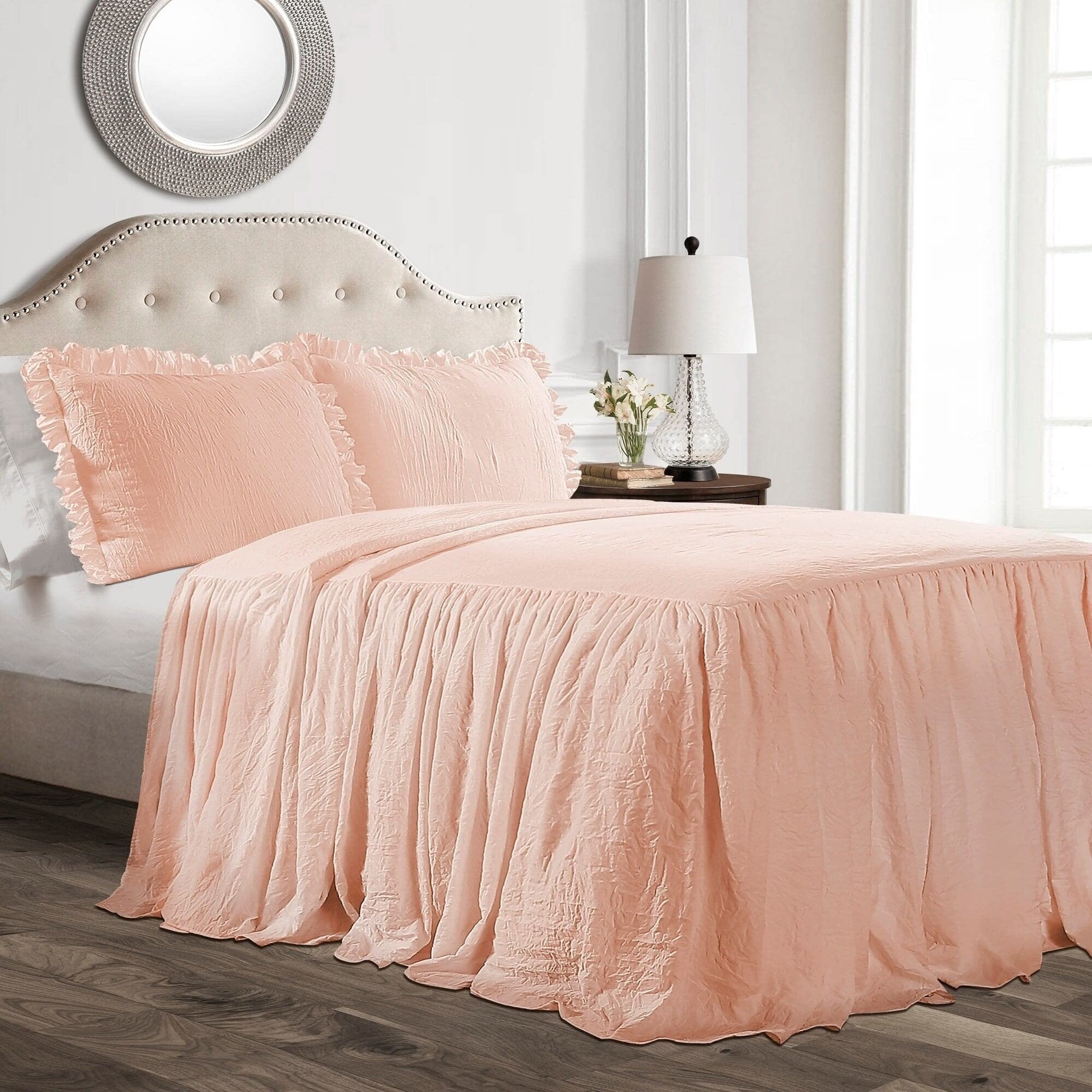 Lush Decor Ruffle Skirt Bedspread, Polyester, Blush, Queen