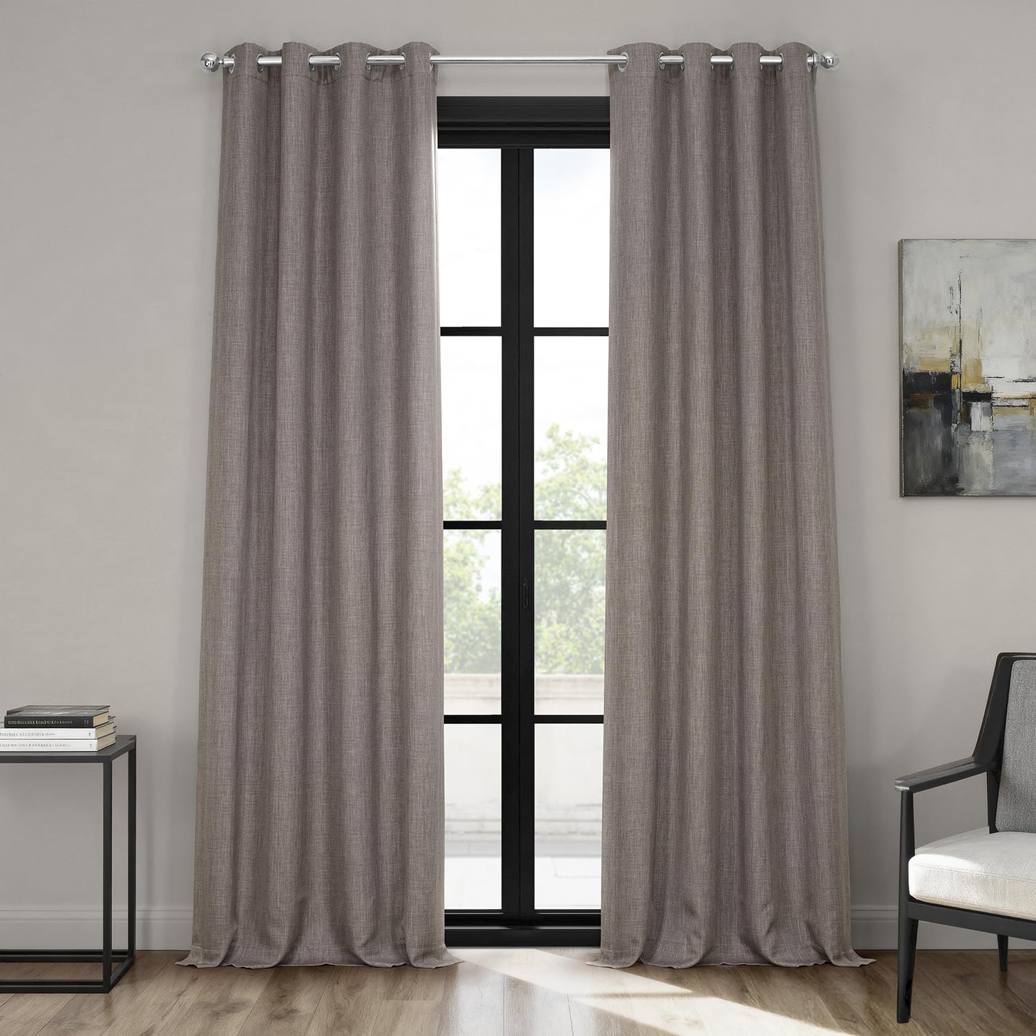 HPD Half Price Drapes Grommet Linen 120 Inches Long Darkening Curtains for Bedroom & Living Room (1 Panel), 50W x 120L, Mink, Polyester Blend, 50" W x 120" L (Pack of 1)