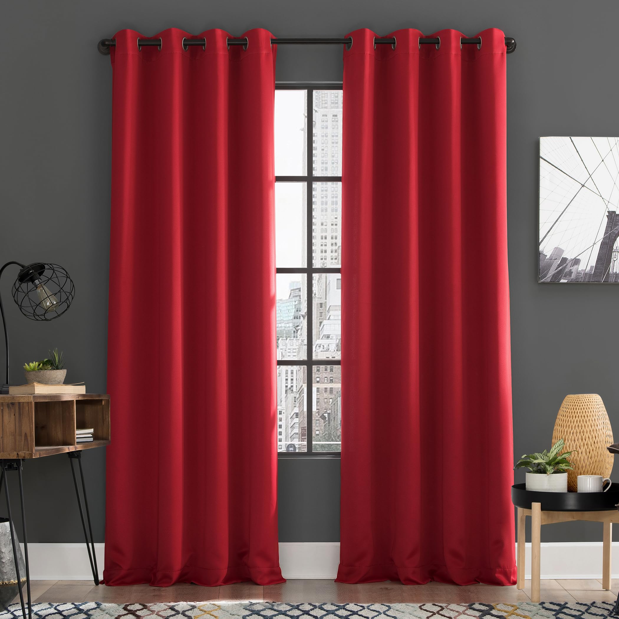Sun Zero Soho 2-pack Blackout Energy Efficient Grommet Curtain Panel Pair, 54" x 84", Red