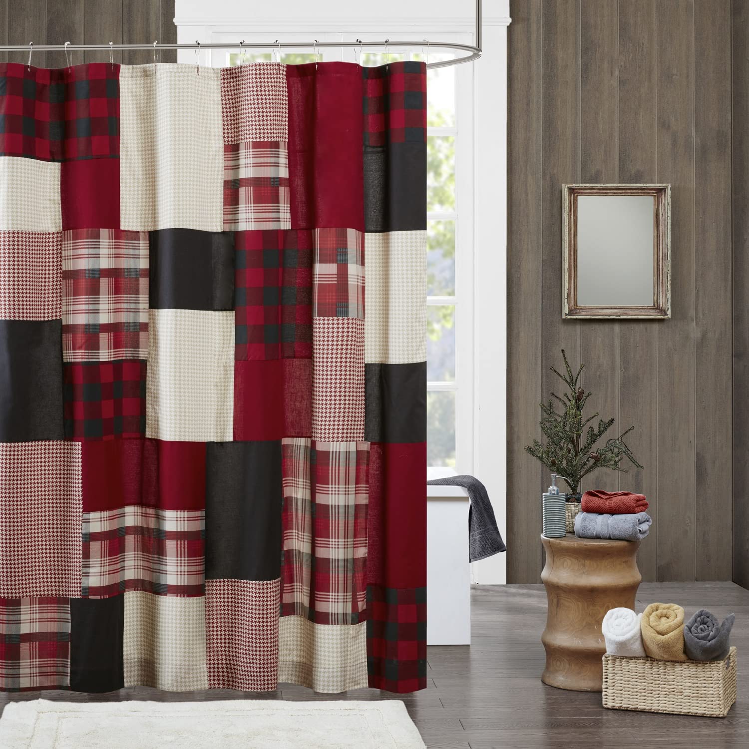 Woolrich Machine Washable Classic Holiday Country House Curtains, Cotton, Red, 72" W x 72" L (Pack of 1)