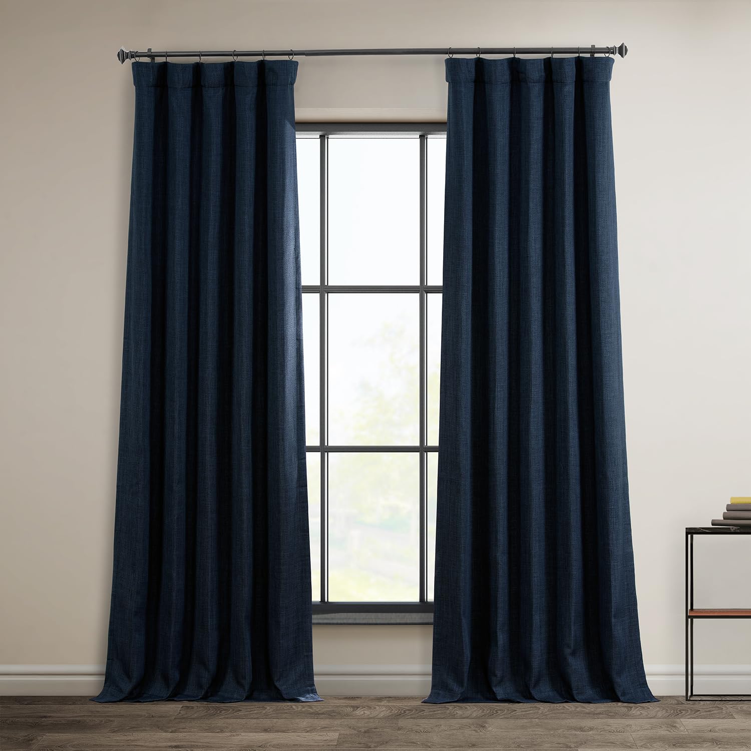 HPD Half Price Drapes Faux Linen Textured Room Darkening Curtains for Bedroom 84 Inches Long (1 Panel), 50W X 84L Curtains for Living Room Home Decor, Nightfall Navy