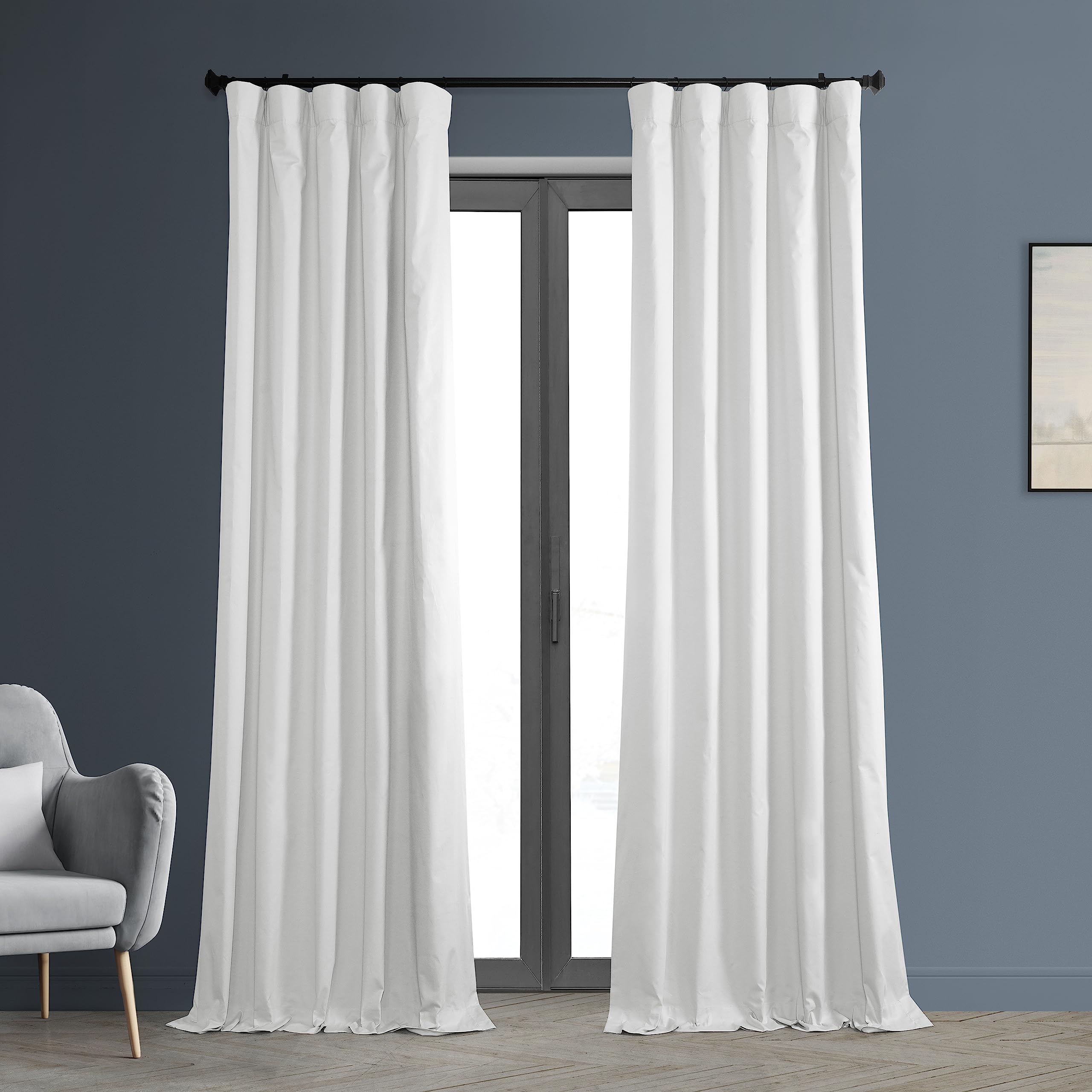 HPD Half Price Drapes Cotton True Blackout Curtains 120 inches Long Solid Thermal Insulated Window Treatment Curtain 50 X 120 (1 Panel), PRCT-BO09B-120, Whisper White