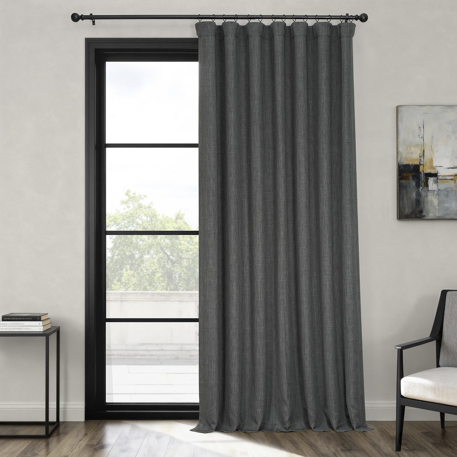 HPD Half Price Drapes Faux Linen Textured Room Darkening Curtains for Bedroom 96 Inches Long (1 Panel), 100W X 96L Extra Wide Curtains for Living Room Home Decor, Dark Gravel