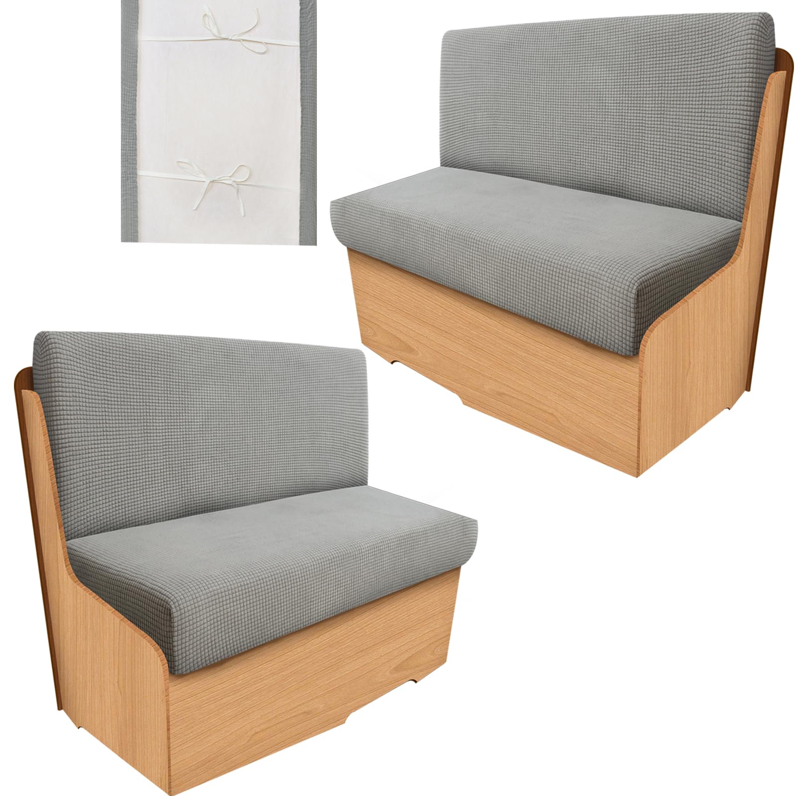 leepiya 2 Set Rv Dinette Cushion Covers with 2 Backrest & 2 Bench Covers with Anti Slip Strap Machine Wash Stretchable Backrest Cover for Rv Camper Car Bench