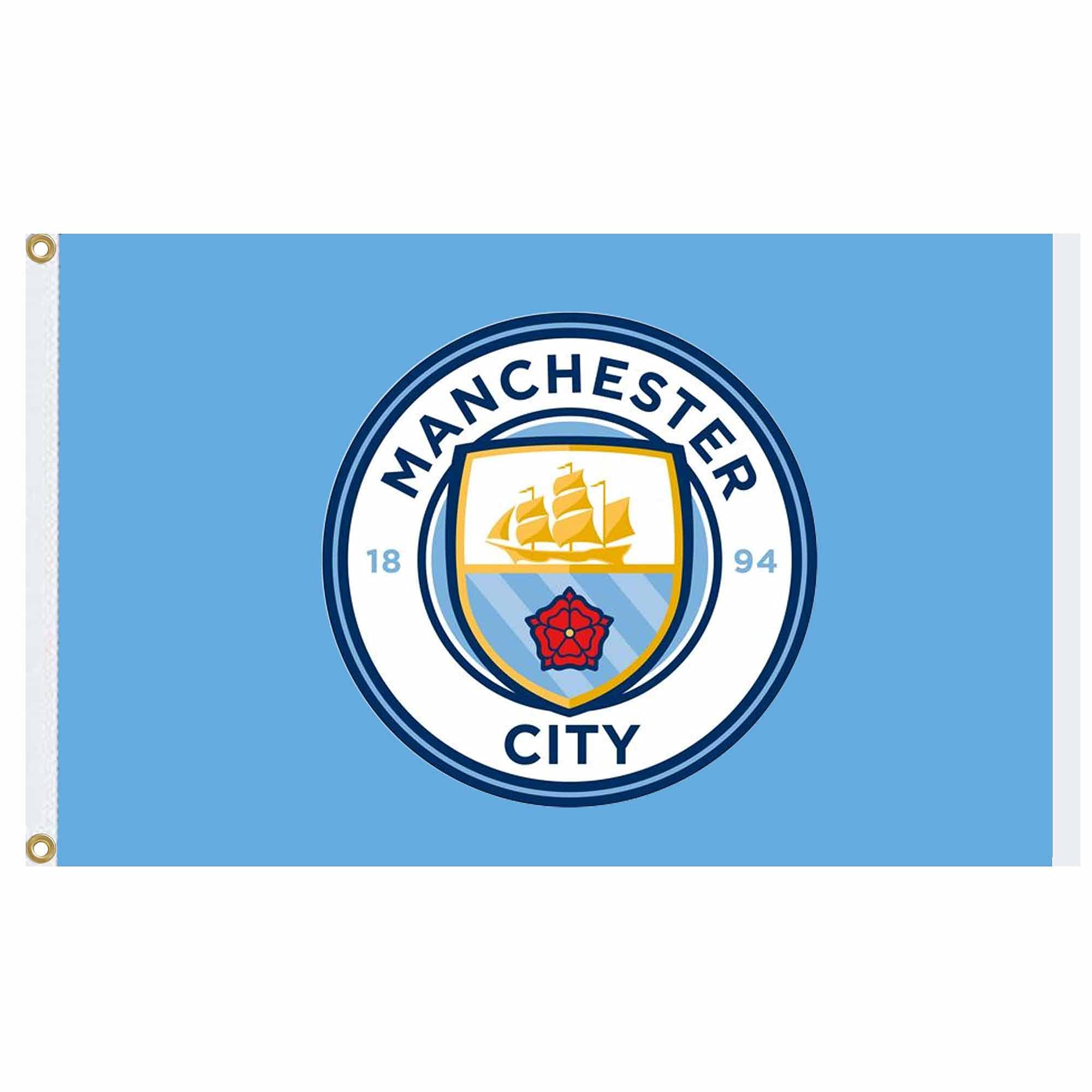 MCFC Official Manchester City Crest Premier League Champions Flag (5ft x 3ft & 100% Polyester)