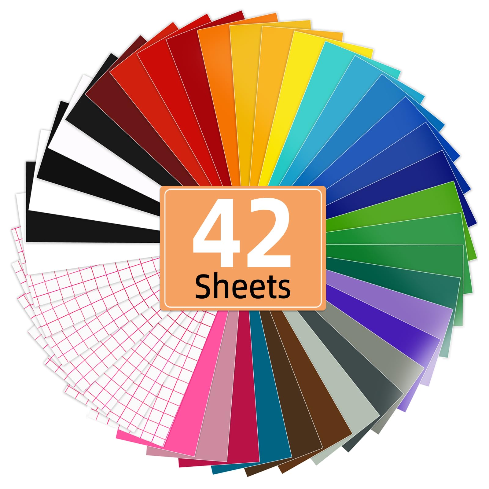Lya Vinyl 42 Pack - 12" x 8" Self-Adhesive Vinyl Sheets for Cricut & Other Cutting Machines - Home Decor, Window, Mug - Includes Transfer Tape