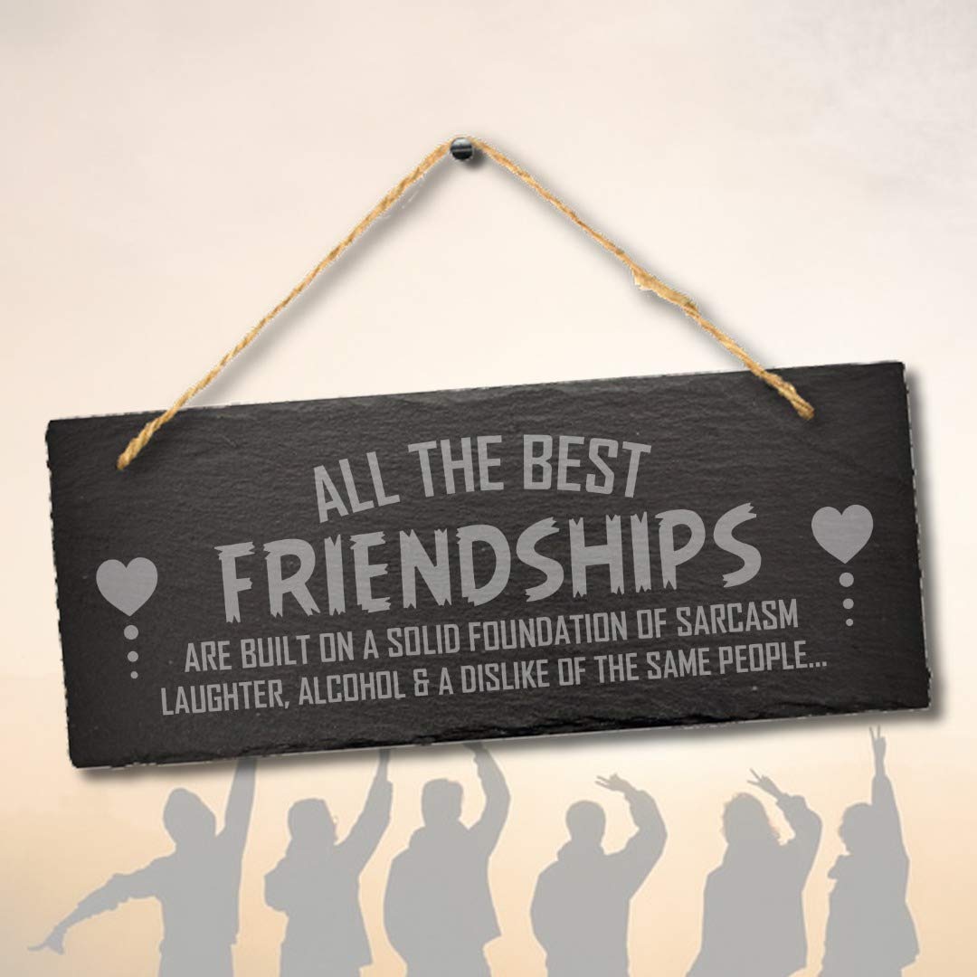Stukk All The Best Friendship Engraved Stone Humorous, Slate Grey, Hanging Slate Plaque