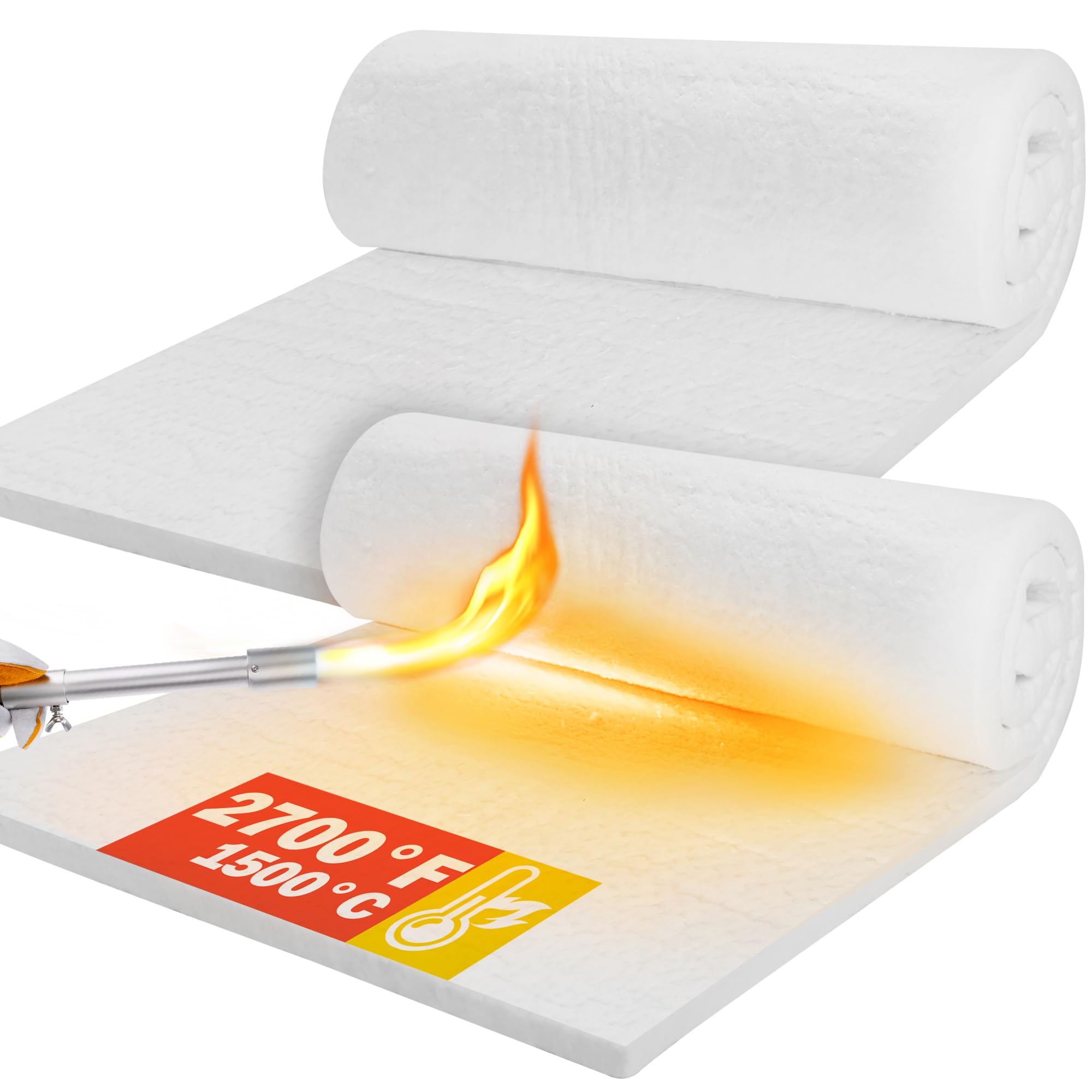 XARILK Ceramic Fiber Insulation Blanket, 1500℃/2700℉, Fireproof Insulation for Dishwasher, Kilns, Forges, Boiler, Pizza Ovens and Forge (61 X 40 X 2.54 cm /2 Pieces)