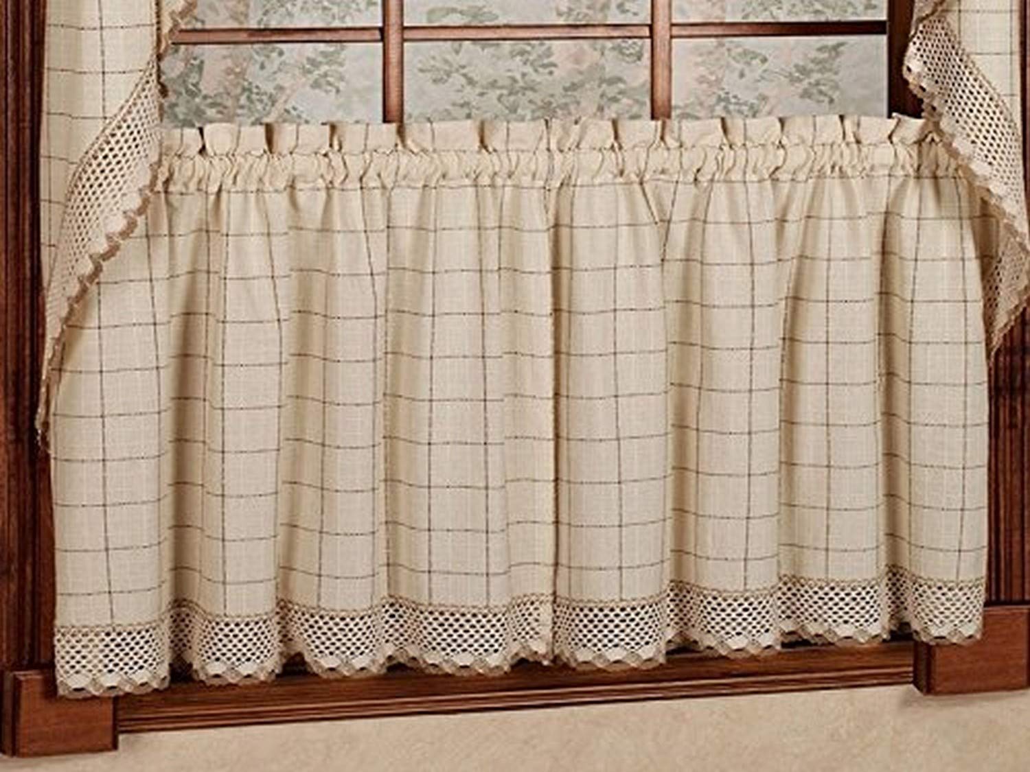 Sweet Home Collection Adirondack Cotton Kitchen Window Curtains Pair, 24" Tier, Toast