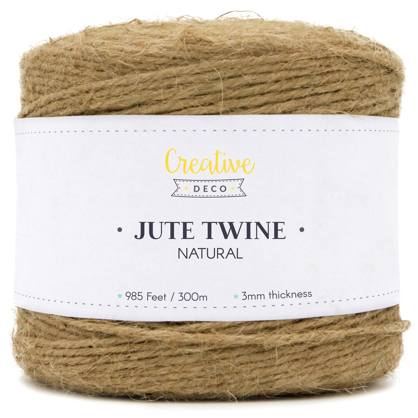 Creative Deco 985 Feet Jute Twine Rope String Natural Brown | 300 m Garden Jute String Roll | 3mm Thickness 3 Ply | Cord for Gardening Arts & Crafts DIY Decoration Gift Wrapping | Thick & Strong