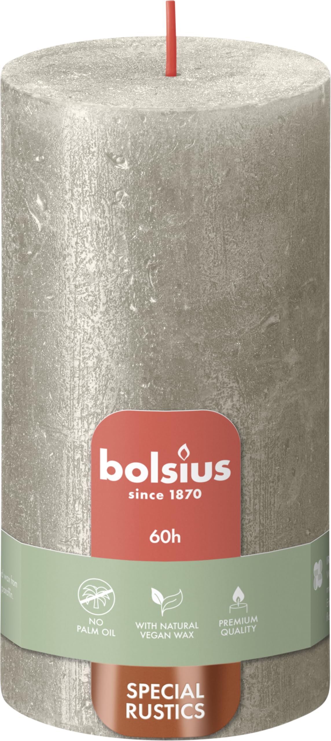 BOLSIUS Rustic Shimmer Metallic Candle 130MM x 68MM Christmas Dinner Table Setting Xmas Festive Pillar Candles (Champagne)