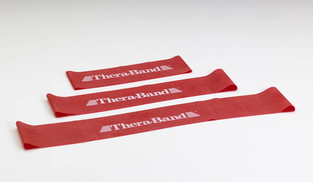 THERABAND Resistance Band Loop, Professional Latex Band for Pilates, Crossfit, Yoga, Stretching, Physical Therapy, Strength Training without Weights, 45.5cm, Red, Medium, Beginner Level 2, 10 Pack