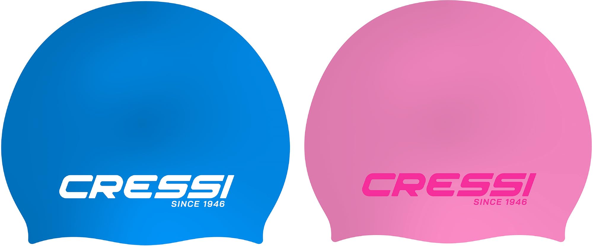 CRESSI Ricky Jr Swim Cap Bundle - Two Junior Swimming Caps, Light Blue/White + Pink/Pink, One Size