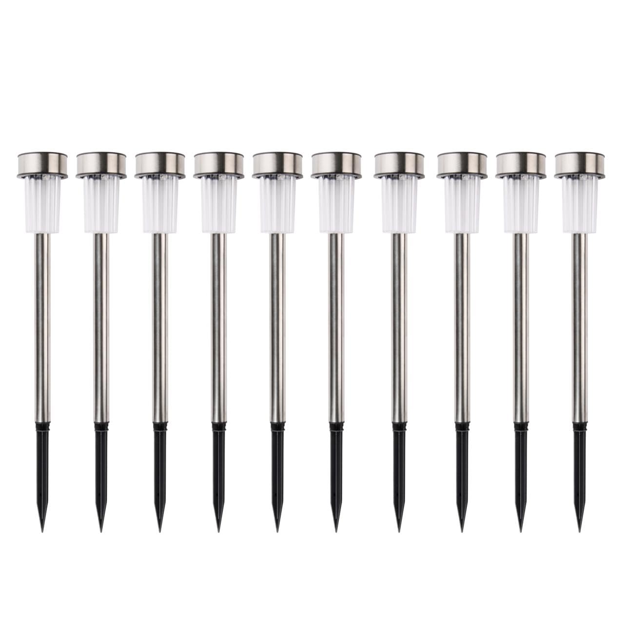Arti Casa Solar Garden Lights - 10 Pieces - Solar-Powered Stake Lights - Garden Lanterns with White and Colored Light - IP44 Water Resistant - Ø4.8 x 36.5 cm - Stainless Steel