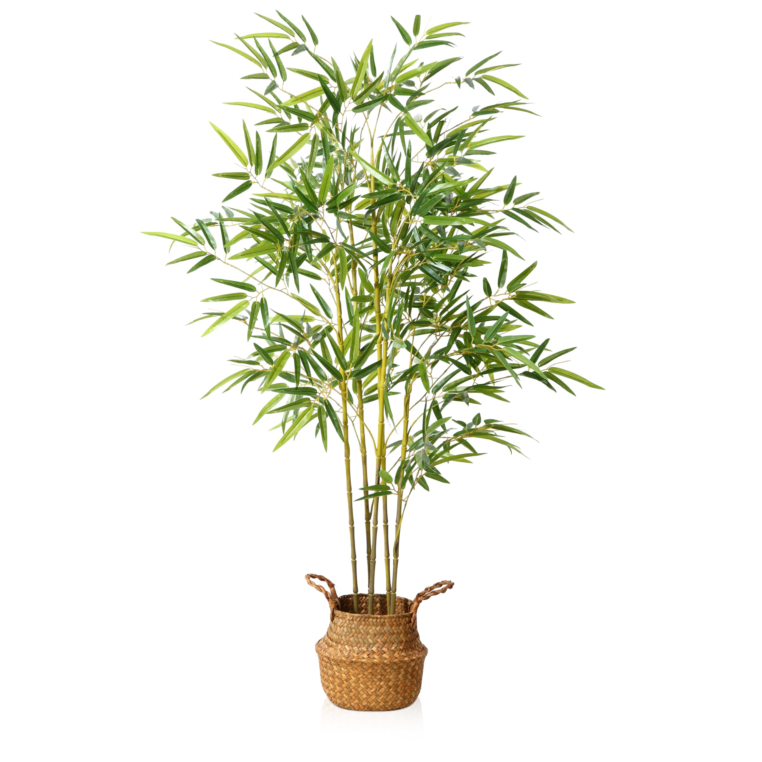 Kazeila Lifelike 140cm Artificial Bamboo Tree-Realistic Fake Plants for Indoor,No Maintenance, Adjustable Stems, Modern Home Office Decor with Seagrass Basket(1 Pack)