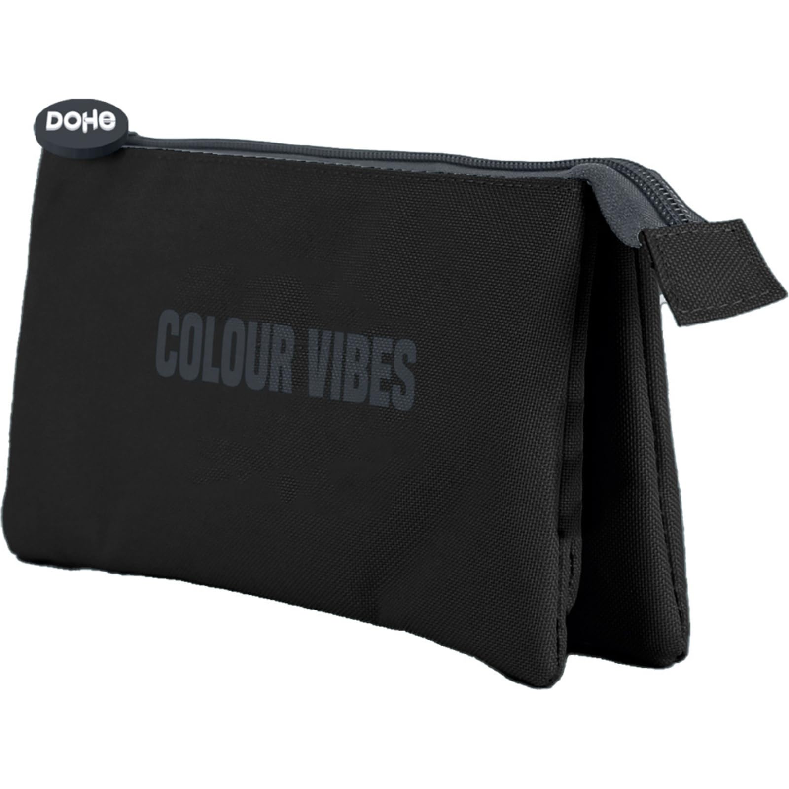 DOHE - Triple Pencil Case - 3 Compartments, Multipurpose Pencil Case, 23x12x2.5 cm, Zipper Closure, Made of Durable Polyester - Colour Vibes Black