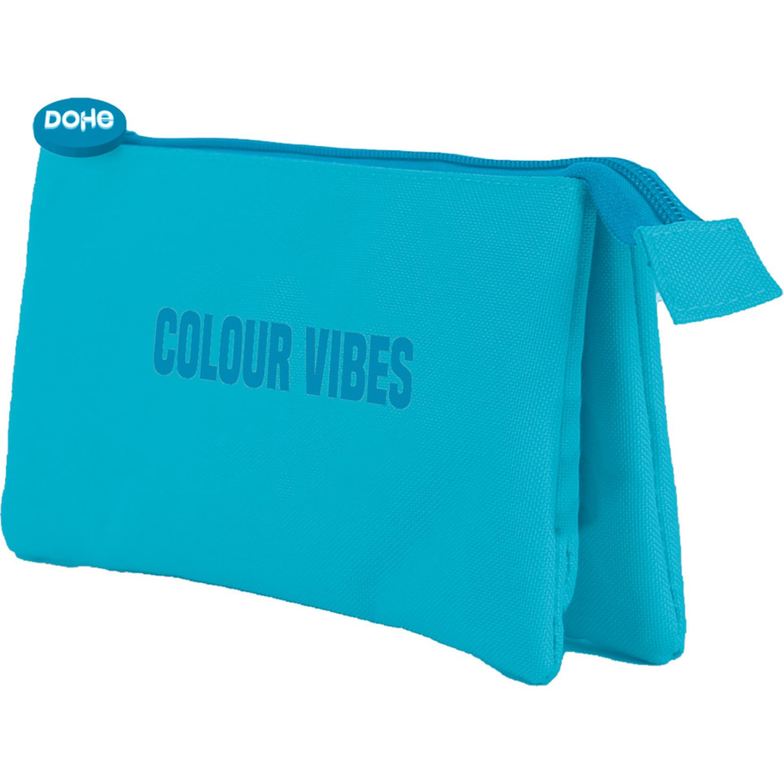 DOHE - Triple Pencil Case - 3 Compartments, Multipurpose Pencil Case, 23x12x2.5 cm, Zipper Closure, Made of Durable Polyester - Colour Vibes Cyan