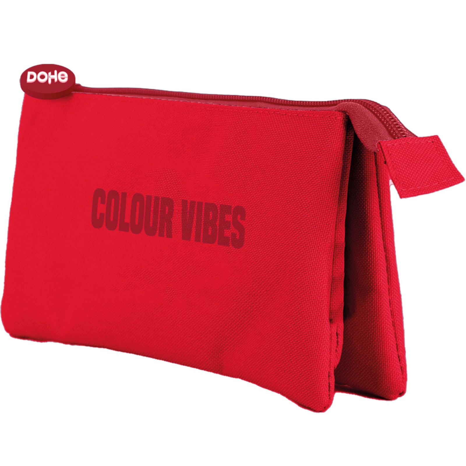 DOHE - Triple Pencil Case - 3 Compartments, Multipurpose Pencil Case, 23x12x2.5 cm, Zipper Closure, Made of Durable Polyester - Colour Vibes Red