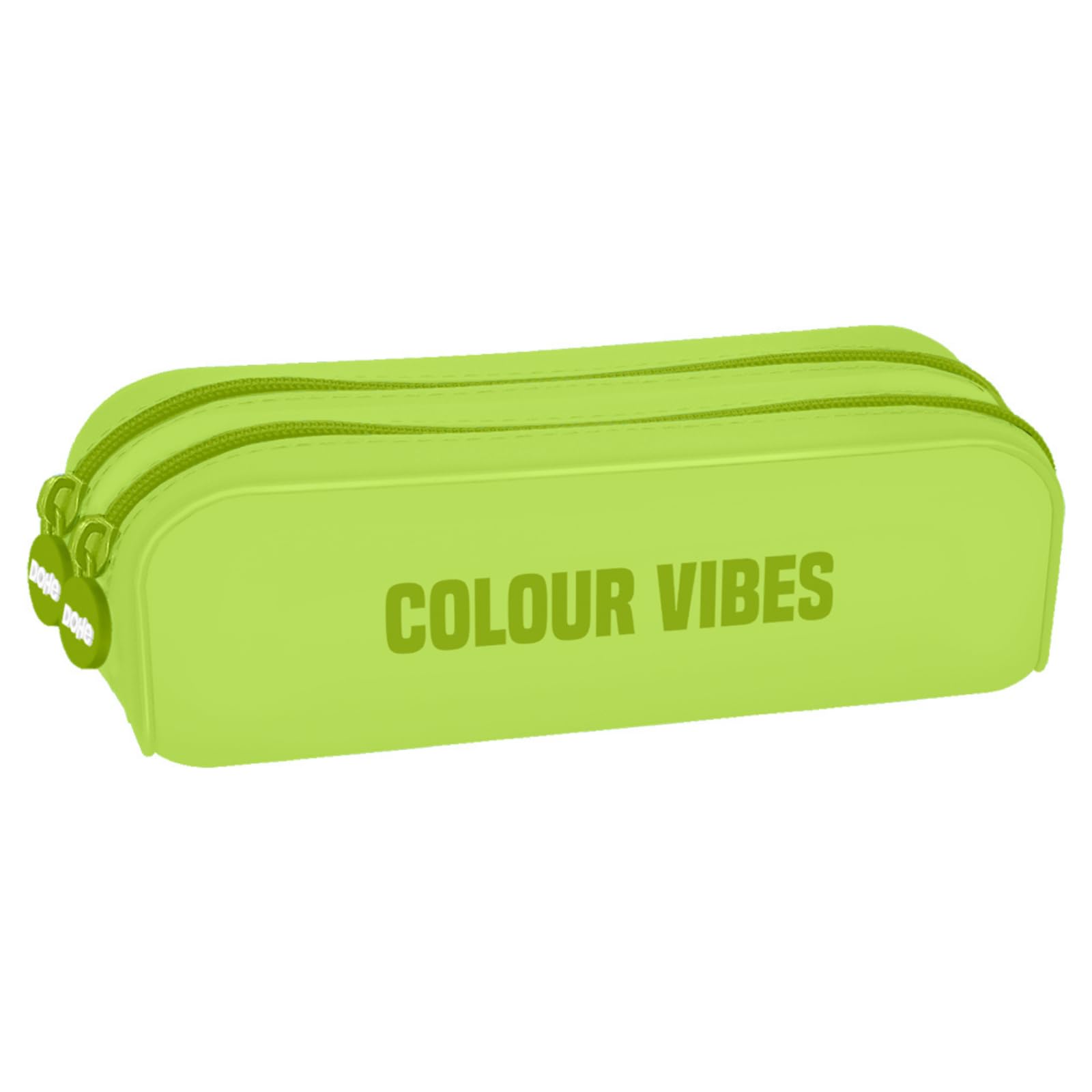 DOHE - Silicone Double Pencil Case - 2 Zippered Compartments, Multipurpose Rectangular Pencil Case, Soft Touch, 20x6x7 cm - Colour Vibes Lime