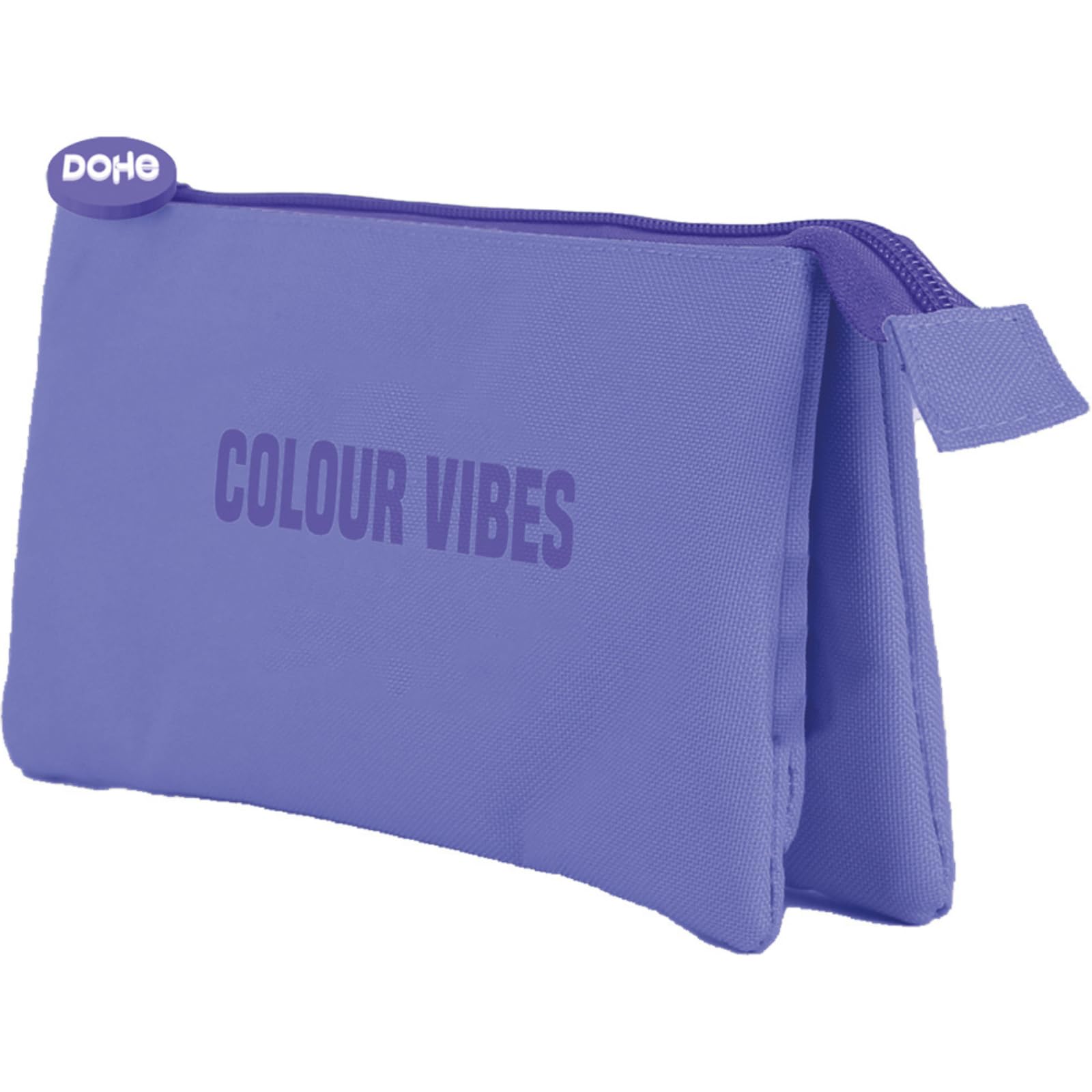 DOHE - Triple Pencil Case - 3 Compartments, Multipurpose Pencil Case, Dimensions 23x12x2.5 cm, Zipper Closure, Made of Durable Polyester - Colour Vibes Purple