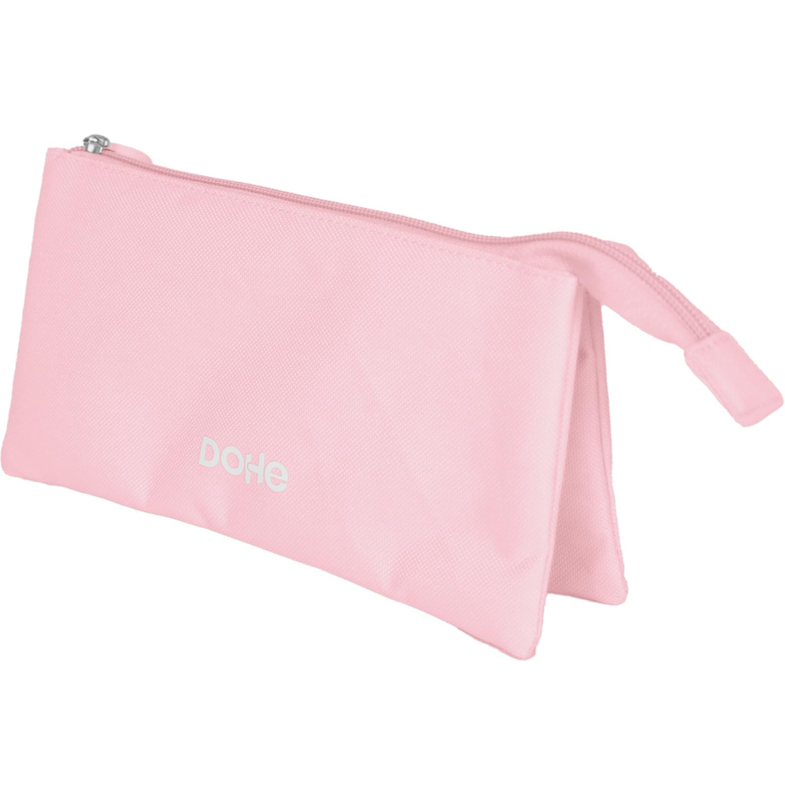 DOHE - Triple Pencil Case - 3 Compartments, Multipurpose Pencil Case, Dimensions 23x12x2.5 cm, Zipper Closure, Made of Durable Polyester - Serenity Pink