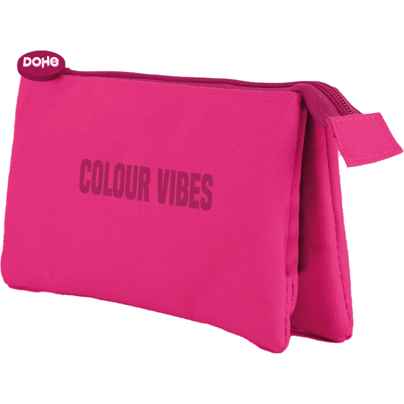 DOHE - Triple Pencil Case - 3 Compartments, Multipurpose Pencil Case, 23x12x2.5 cm, Zipper Closure, Made of Durable Polyester Durable Polyester - Colour Vibes Pink
