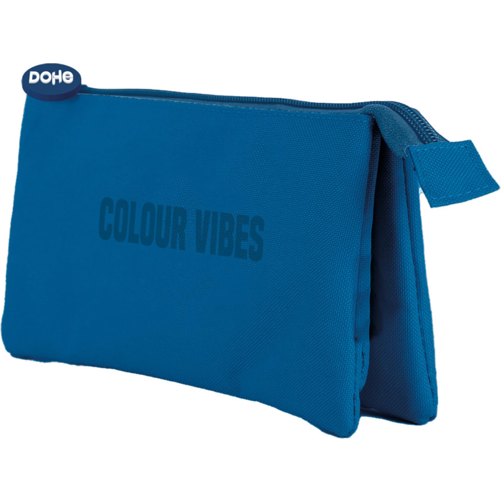 DOHE - Triple Pencil Case - 3 Compartments, Multipurpose Pencil Case, Dimensions 23x12x2.5 cm, Zipper Closure, Made of Durable Polyester - Colour Vibes Blue
