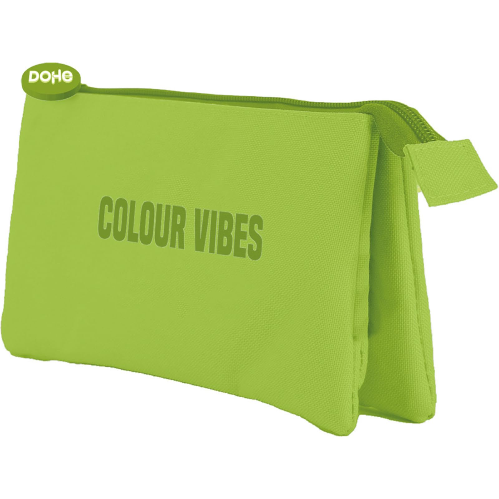 DOHE - Triple Pencil Case - 3 Compartments, Multipurpose Pencil Case, Dimensions 23x12x2.5 cm, Zipper Closure, Made of Durable Polyester - Colour Vibes Lime
