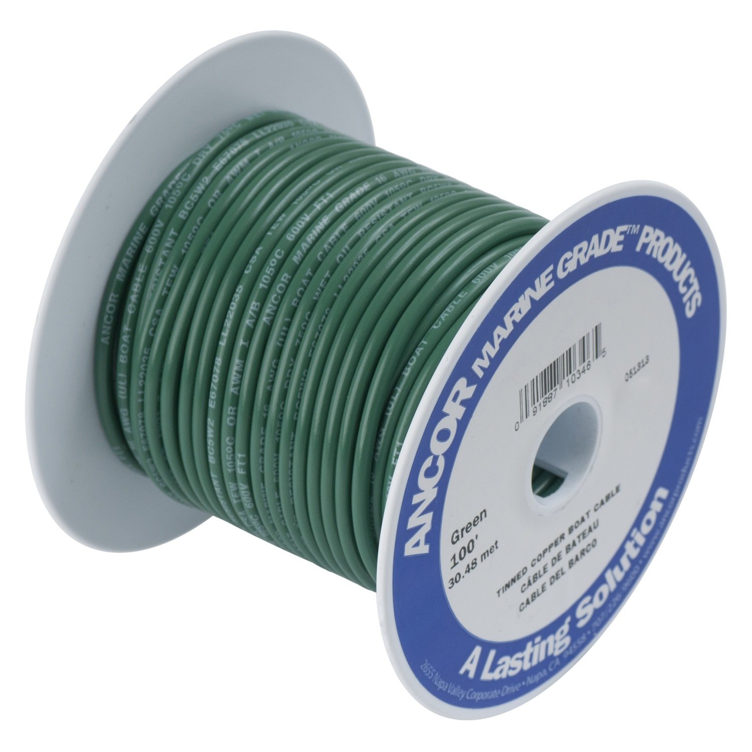 Ancor 100310 Marine Grade Electrical Primary Tinned Copper Boat Wiring (18-Gauge, Green, 100-Feet)