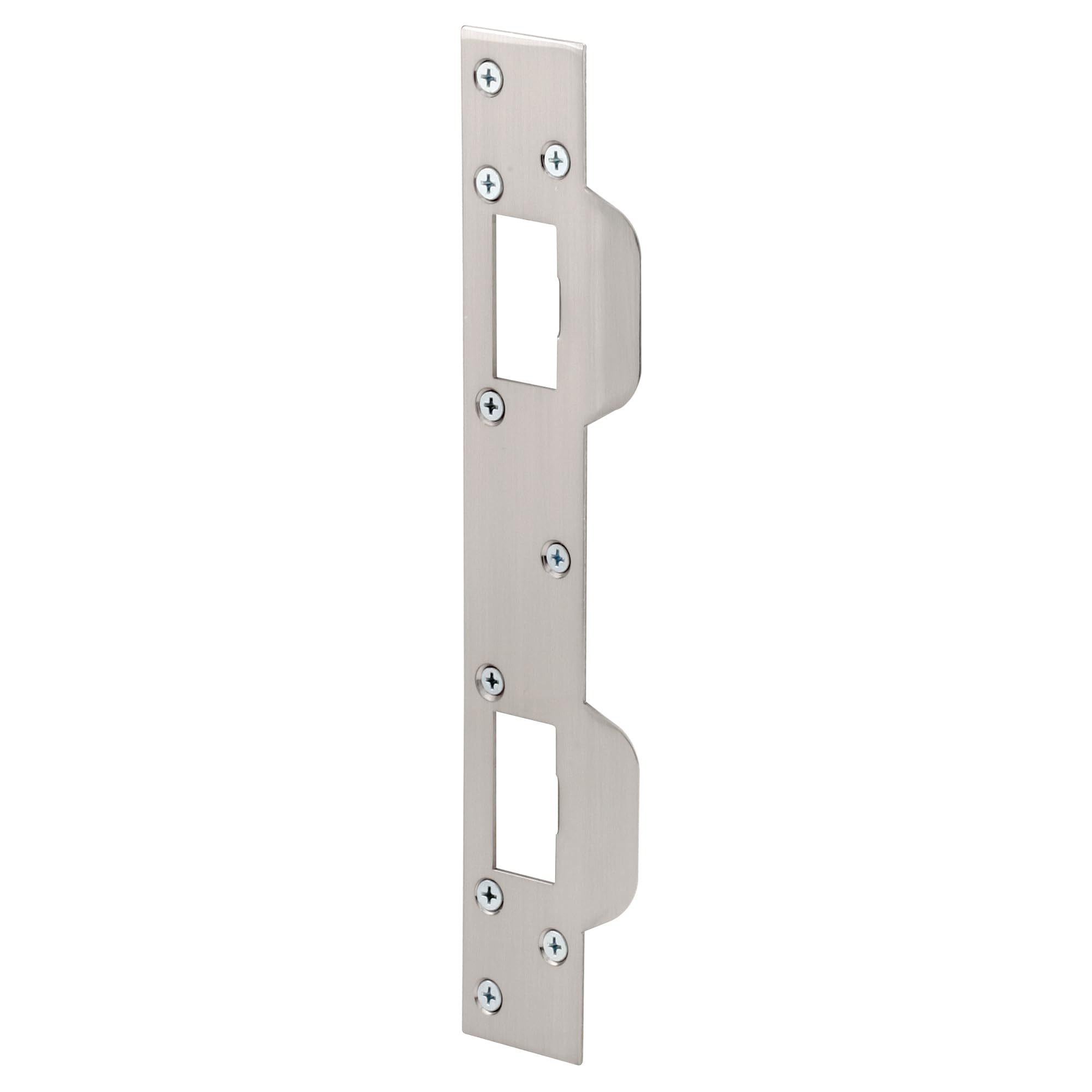 Prime-LINE U 10385 Door Strike, for Use with 5-1/2” and 6” Hole Spacing On Dead Latch and Deadbolt, Steel, Satin Nickel, 1 Pack
