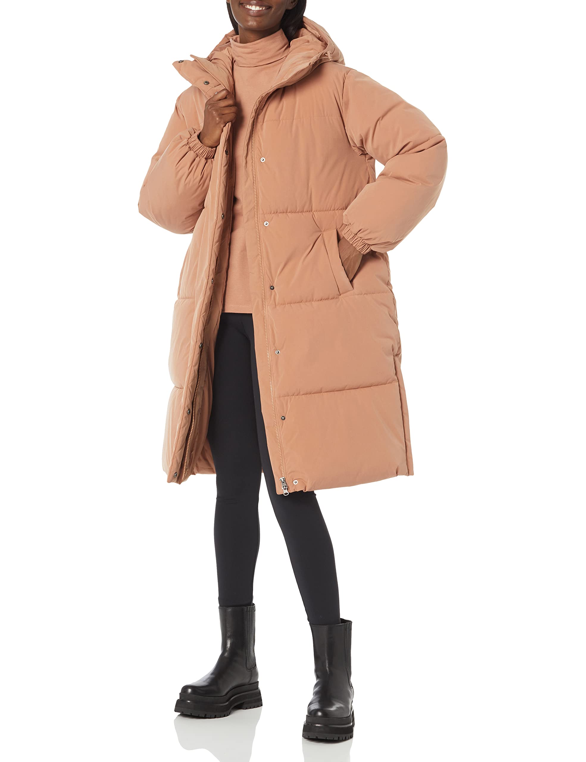 Amazon Essentials Women's Oversized Hooded Long Puffer Jacket (Available in Plus Size), Light Brown, XXL Plus